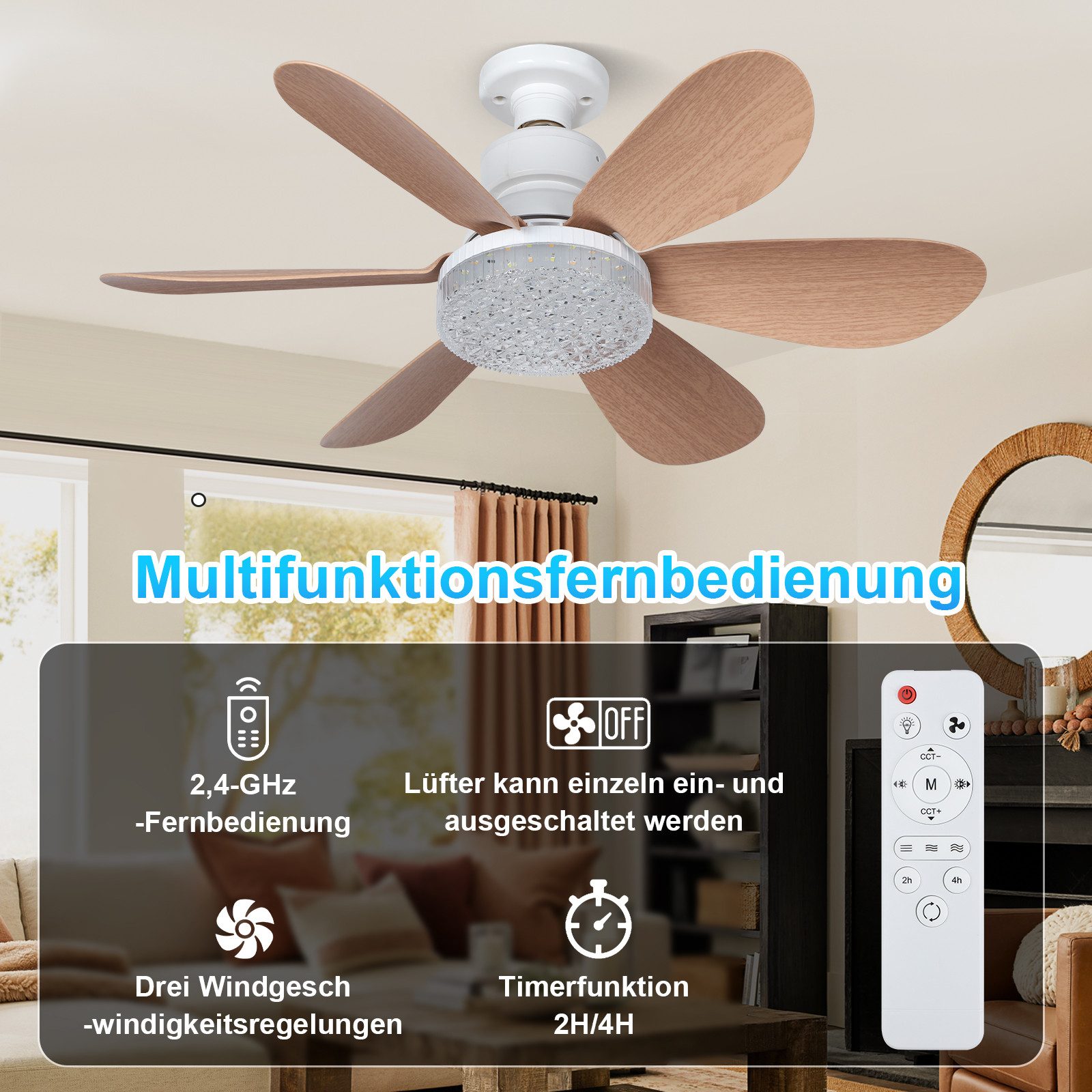 Jibenhome Deckenventilator LED Deckenleuchte Deckenventilator Dimmbar, günstig online kaufen