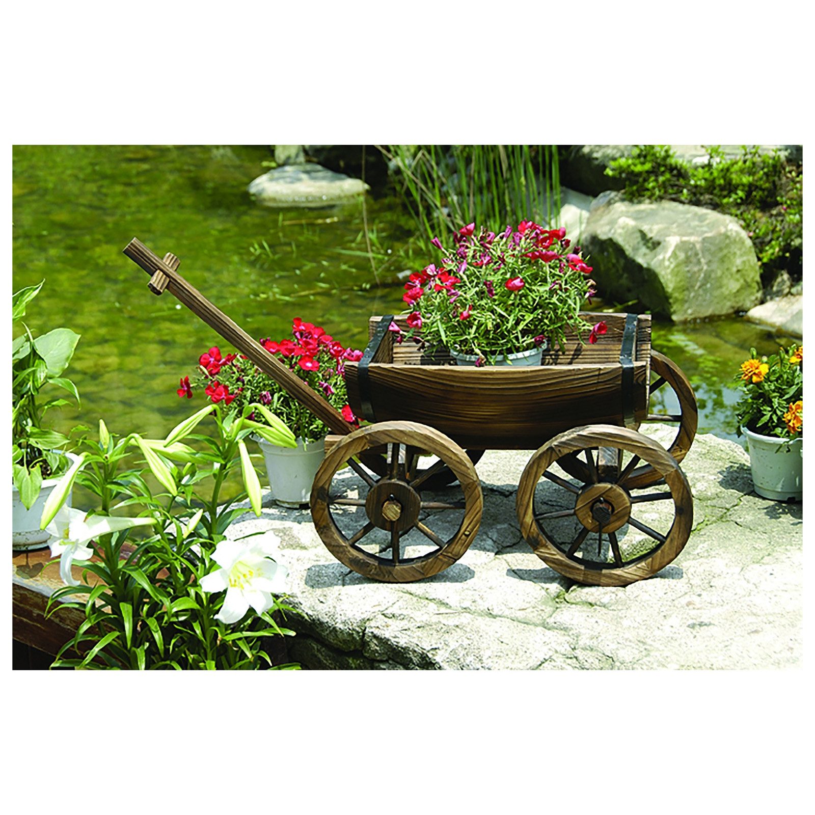 HTI-Living Gartenfigur Holzhandwagen Natur Sommerset, (Stück, 1 St., 1 Handwagen ohne Dekoration), Dekohandwagen Pflanzwagen