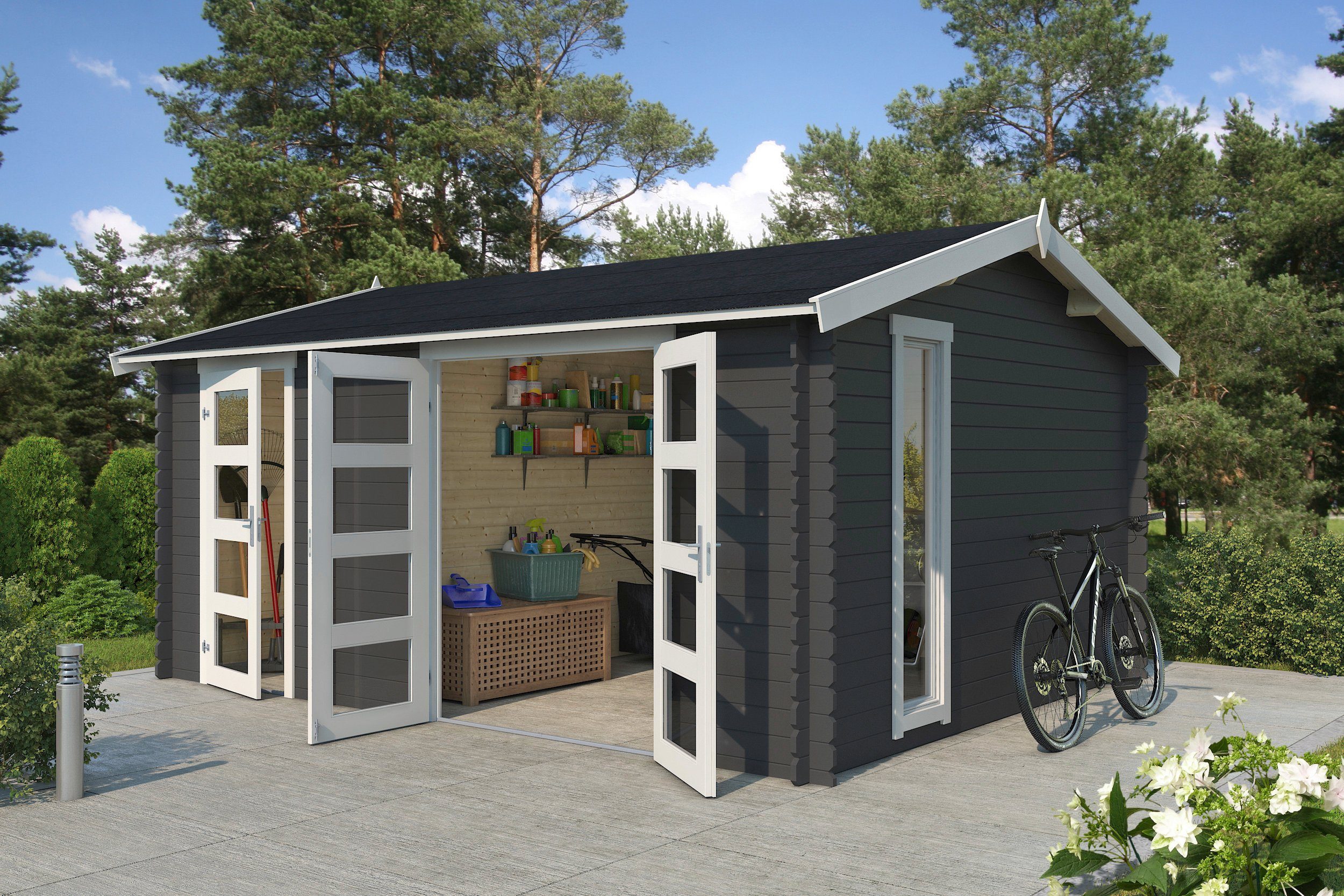 Thumbnail - LASITA MAJA Gartenhaus Carroz 2, BxT: 476x404 cm, (Set), Blockbohlenhaus 28mm 2-Raum, Fundamentmaß 4560x3600, Carbongrau