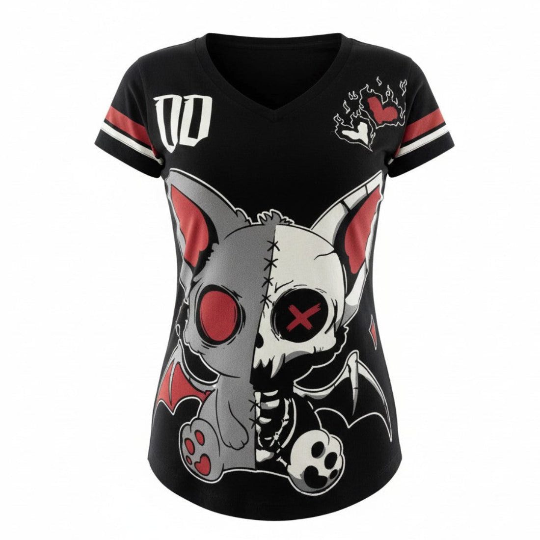 Heartless Print-Shirt Team Dead Inside Varsity T-Shirt Fledermaus – Schwarz- Heartless Gothic Shirt Anime aus Baumwolle mit Print