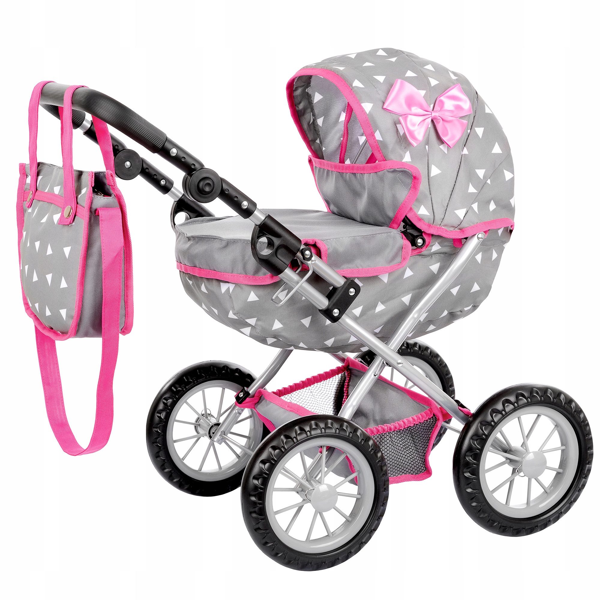 kinderplay Puppenwagen Puppenwagen mit Tasche – höhenverstellbar – Spielspaß ab 3 Jahren – fa