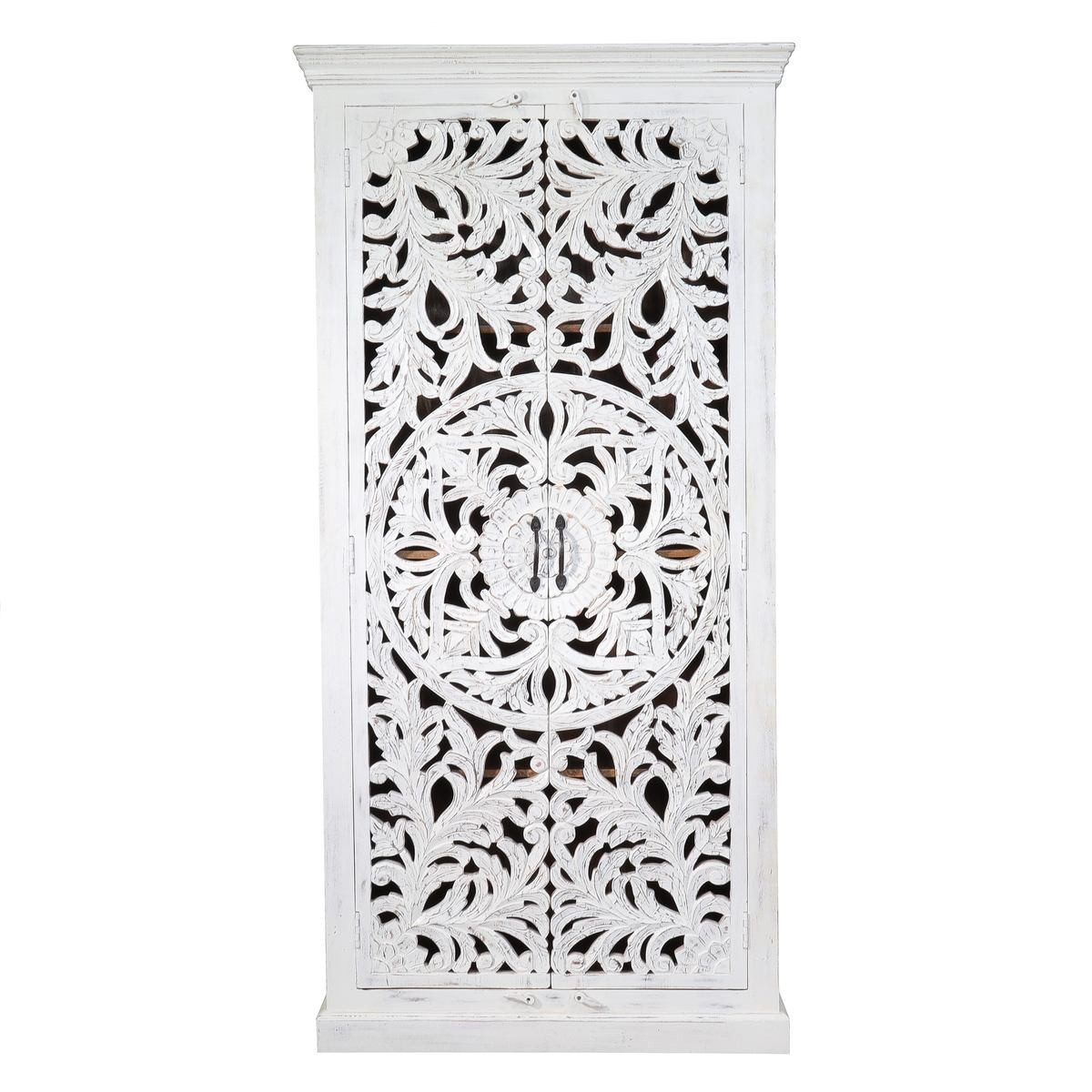 Oriental Galerie Mehrzweckschrank Schrank Ymir Weiß Indischer Schrank 185 cm Wohnzimmerschrank Landhausstil weiß, Buffetschrank, Esszimmerschrank