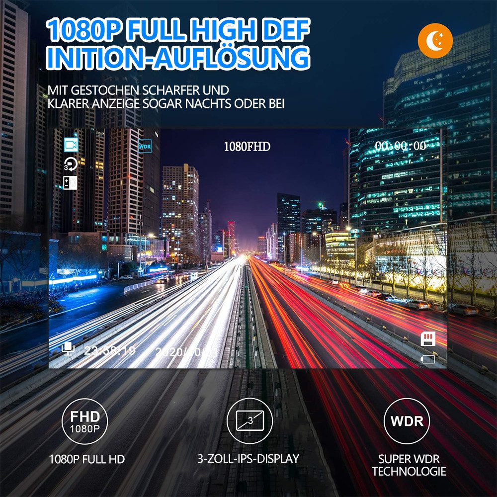 MOPUEA Dashcam 4 Zoll Bildschirm 1080P 2 Kamera 140° Weitwinkel Dashcam (Full HD, Dashcam mit 4 Zoll Bildschirm 2 Kameras und 32GB Karte, 1080P Aufnahme Nachtsi – Bild 4 von 5