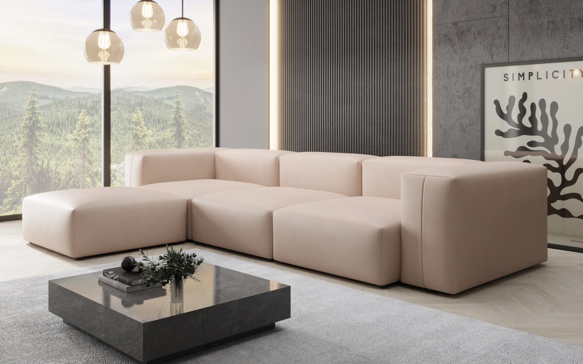 Luxusbetten24 Ecksofa Designer L Sofa Snug, mit Bezug aus pflegeleichtem Echtleder