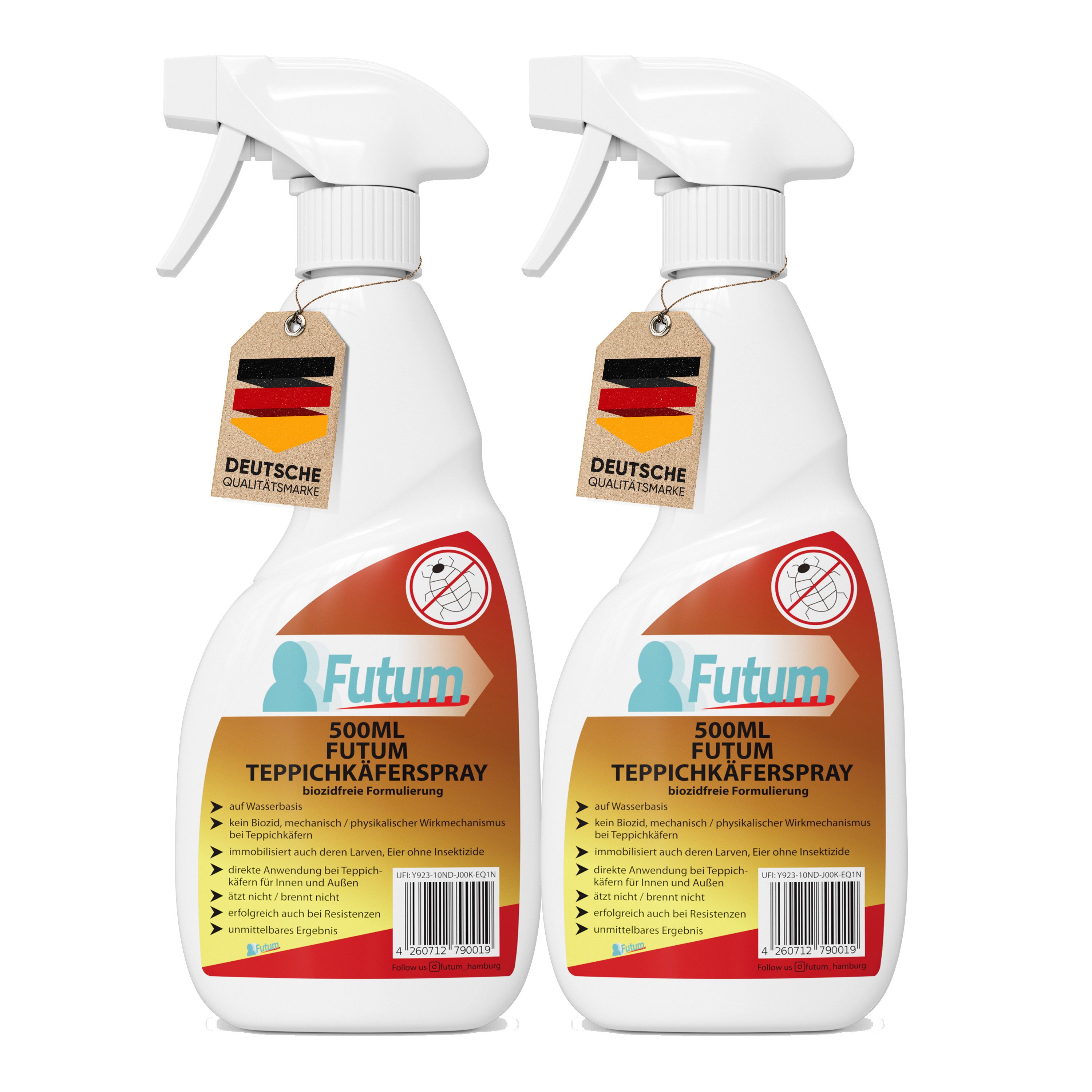 FUTUM Insektenspray Teppichkäferspray, Käfer Abwehr, 1 l, biozidfreie Formel, auf Wasserbasis, geruchsarm, brennt / ätzt nicht