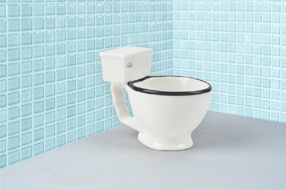 Winkee Becher Toiletten Kaffeebecher WC Klo Weiß Kloschüssel, Keramik, ca. 17 x 12 x 14 cm, für ca. 350 ml