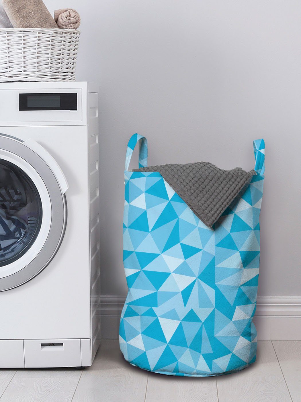 Abakuhaus Wäschesäckchen Wäschekorb mit Polygonen für Kordelzugverschluss Griffen Waschsalons, Dreieck-Mosaik Monochrome