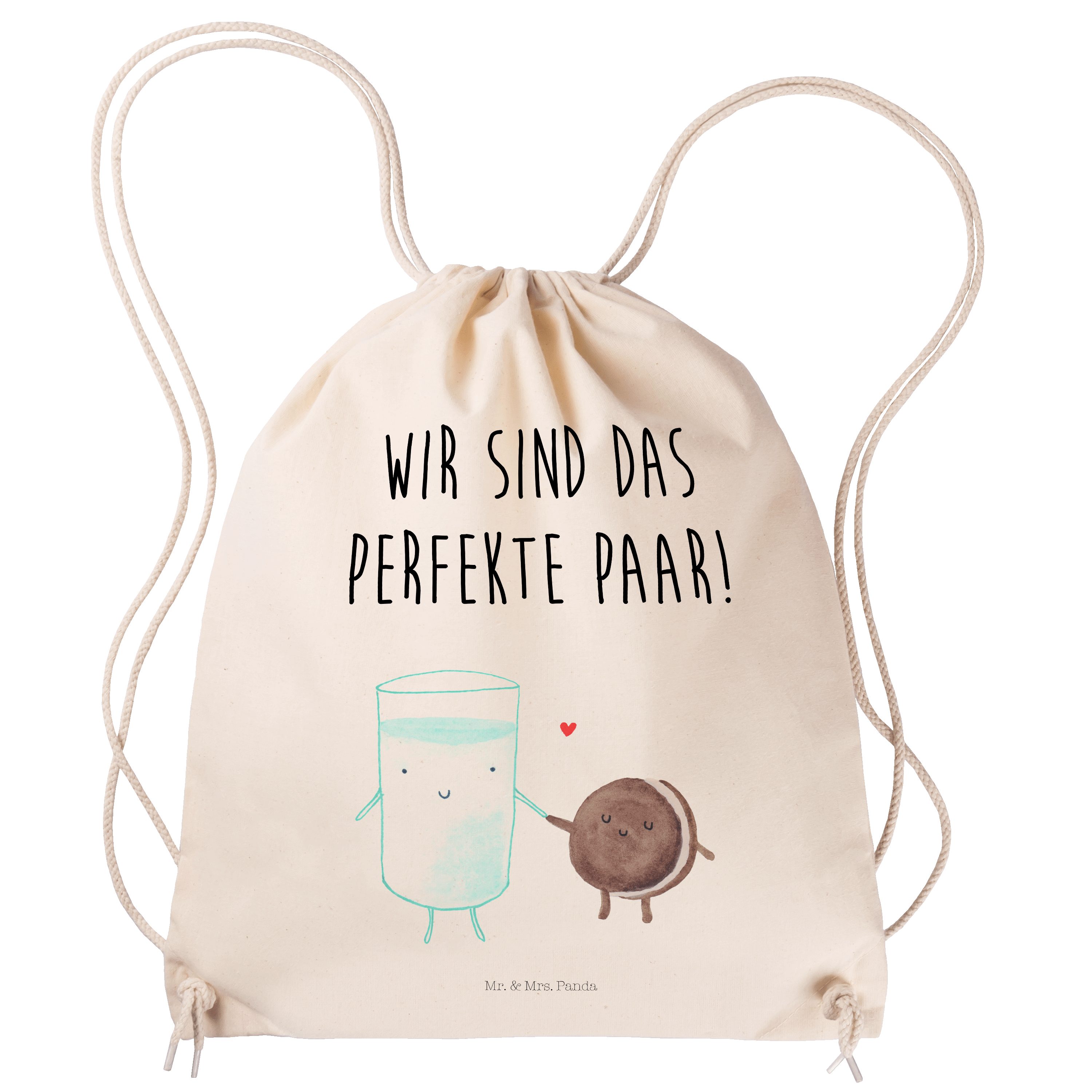 Mr. & Mrs. Panda Sporttasche Milch & Keks - Transparent - Geschenk, lustige Sprüche, Motiv süß, Tu (1-tlg) | Canvas-Taschen