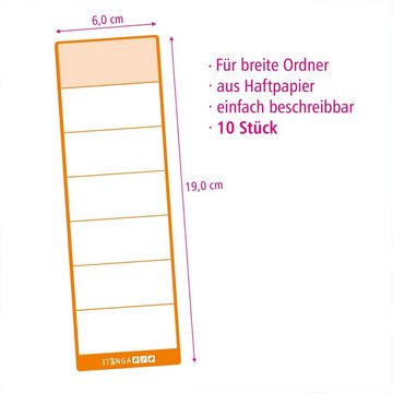 itenga Etiketten itenga 10x Ordnerschild ORANGE breit Aufkleber aus Haftpapier 6x19cm