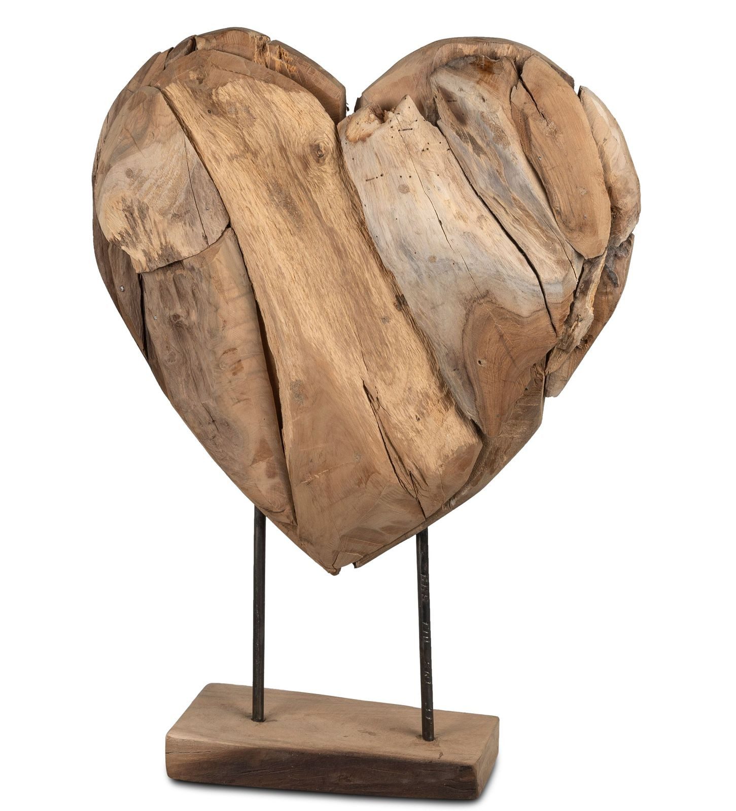 formano Skulptur Herz Holz Skulptur aus massivem Teakholz 60 cm auf Standfuß