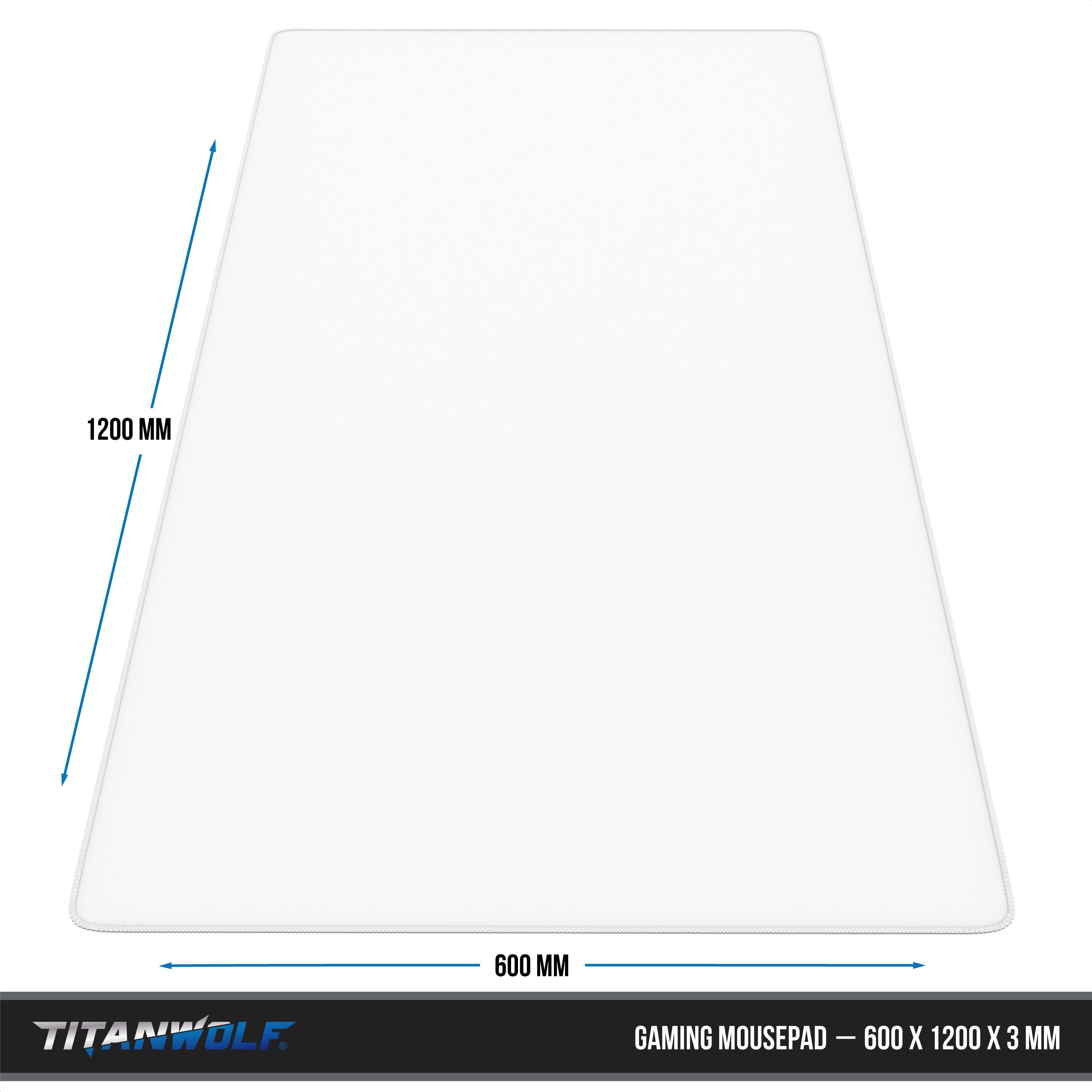 Titanwolf Gaming Mauspad XXXL Speed Mousepad 1200 x 600 x 3 mm, große Tischunterlage, rutschfest, abwaschbar, Geschwindigkeit & Präzision, weiß