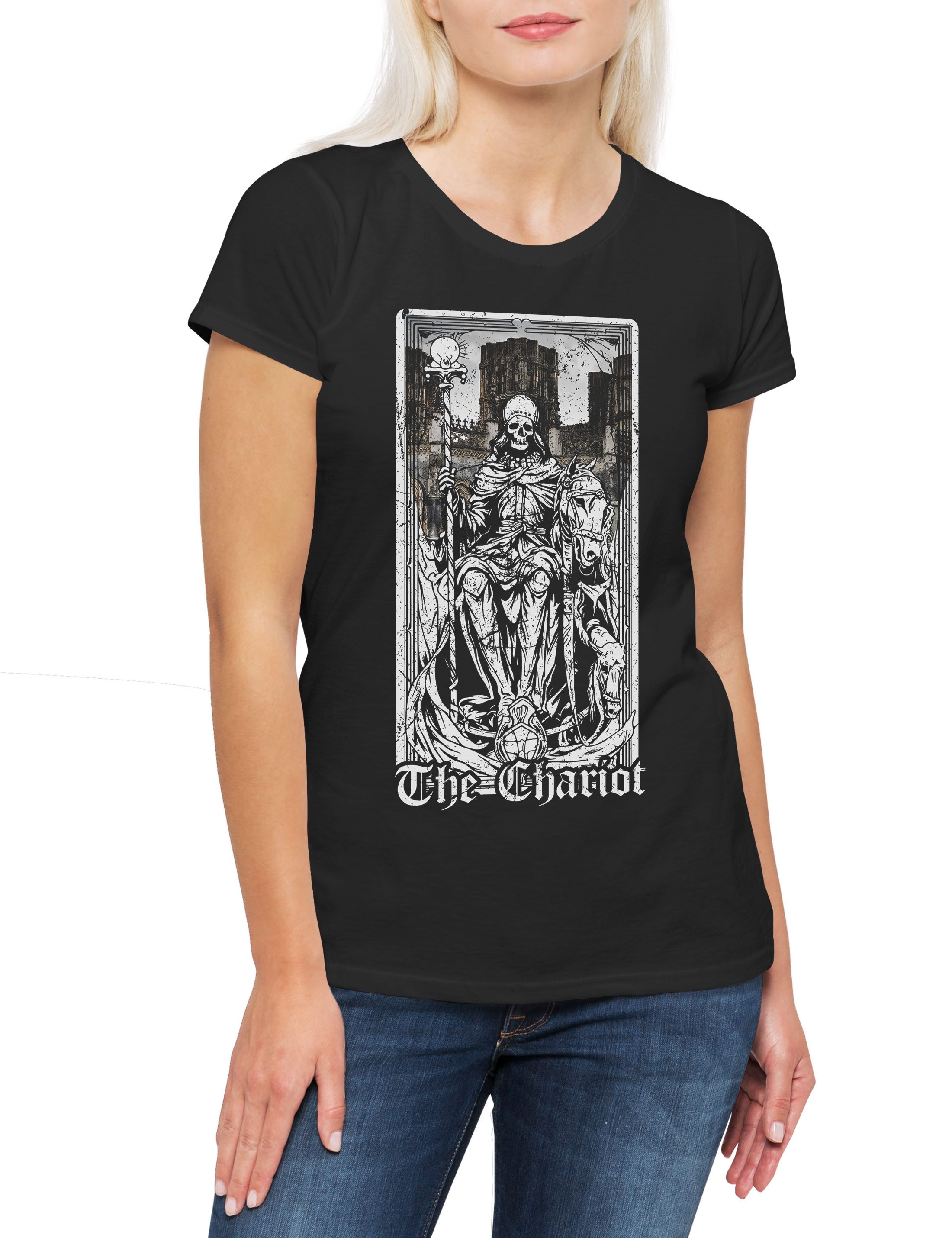 Print-Shirt Tarot B The Chariot Damen T-Shirt Set Card Karte Deck Arcana Voodoo
