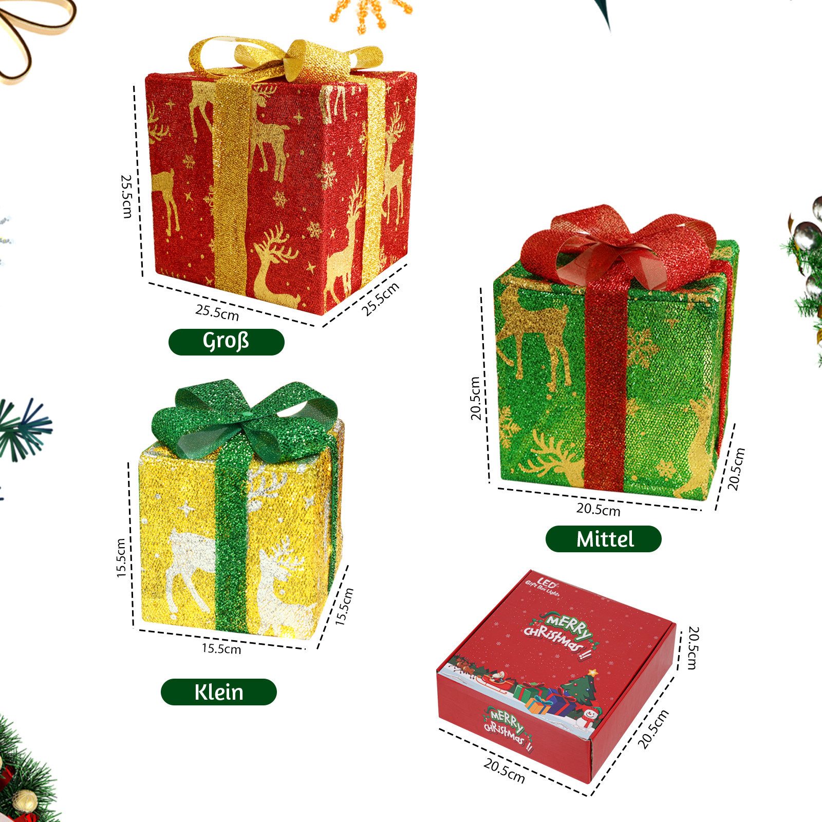 ZMH LED Dekolicht 3ER Set LED Geschenkbox Weihnachtsdeko 8 Modi mit Fernbed günstig online kaufen