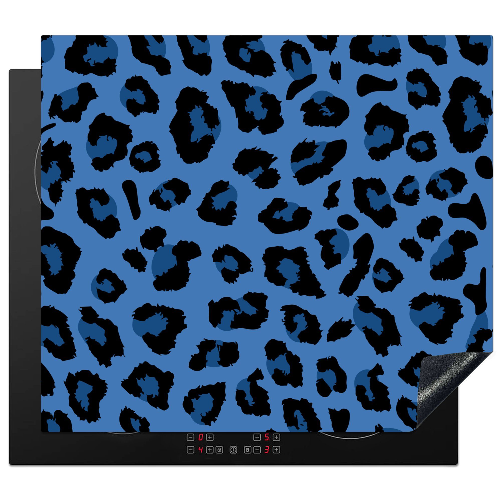 MuchoWow Herdblende-/Abdeckplatte Tiermuster - Blau - Panther, Vinyl, (1 tlg), 58x51 cm, Küchen Dekoration für Induktionsherd, Induktionskochfeld