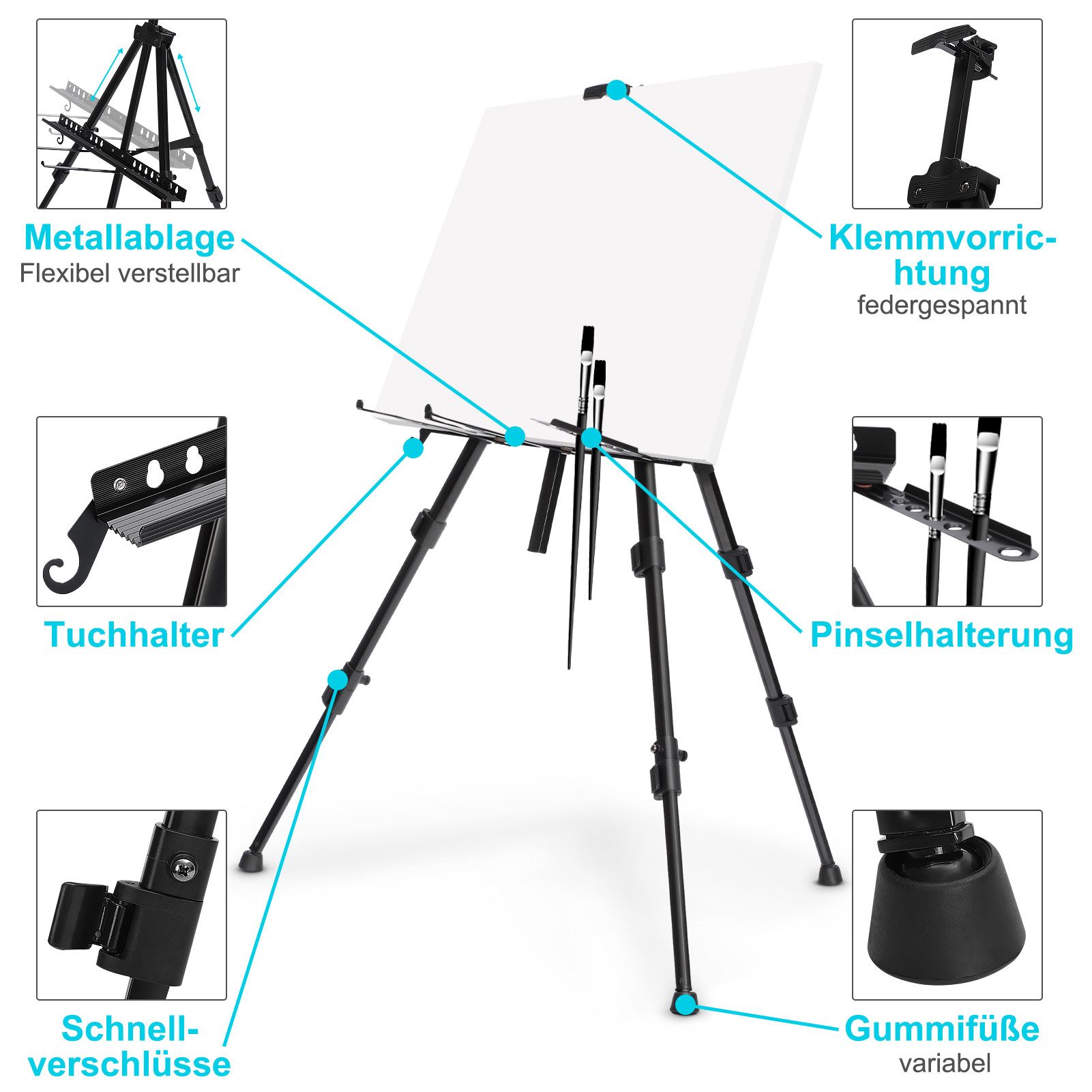 Youyijia Leinwandstaffelei Aluminium Easel 52-160 cm Adjustable Field Easel – Bild 3 von 5