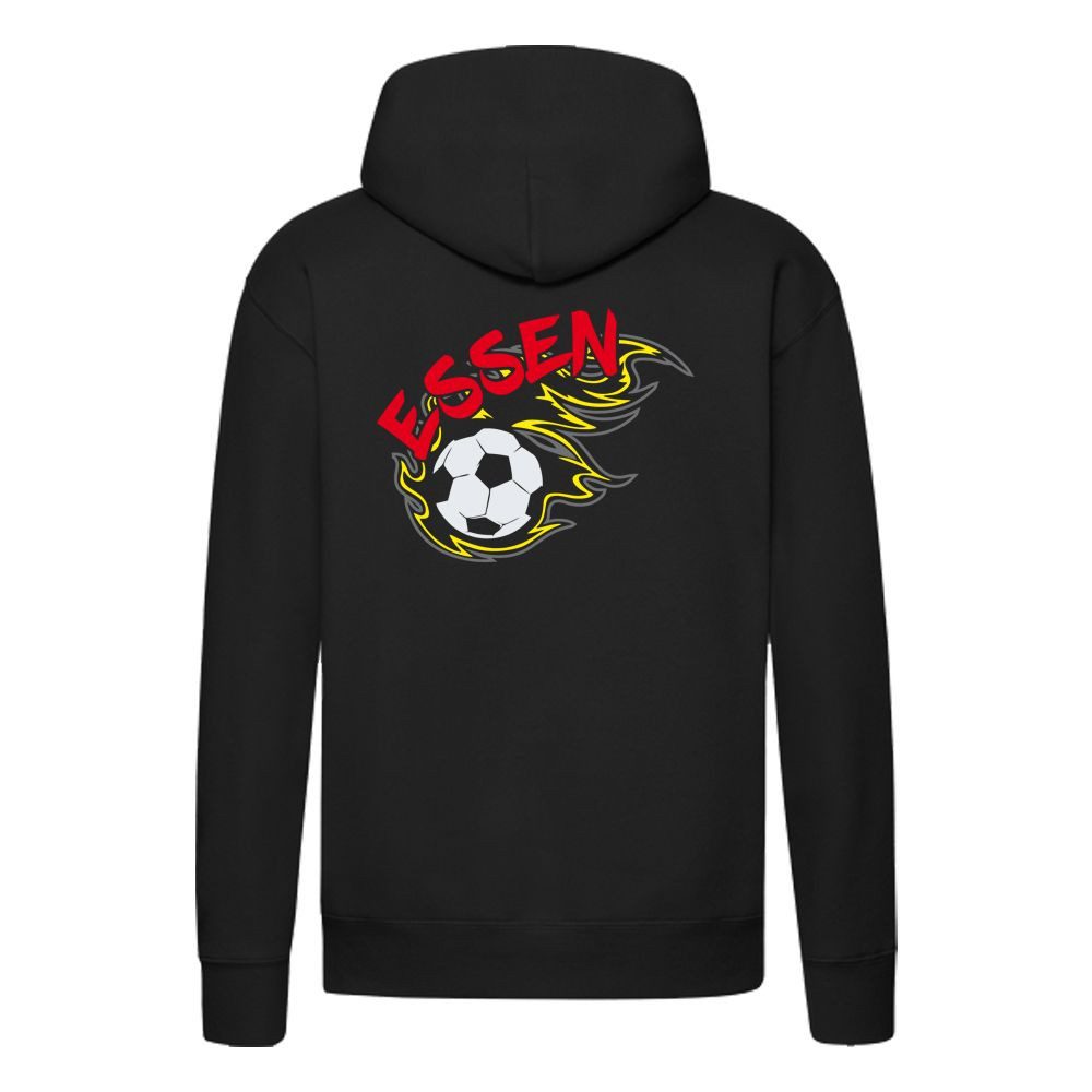 G-graphics Hoodie Essen in flames – Feuer-Fussball – mit Front- & Backprint Unisex Pullover mit einem Motiv für den echten Fan