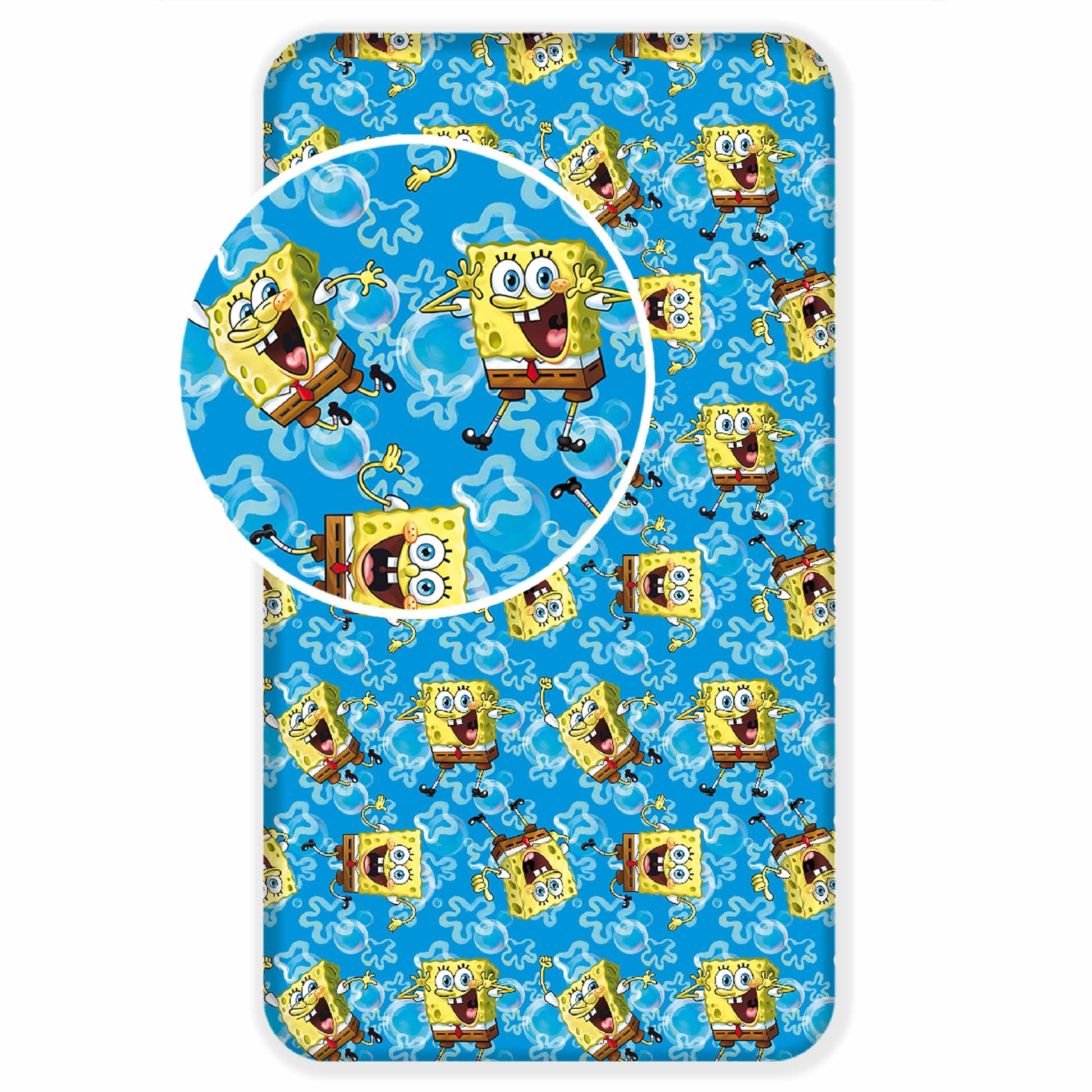 Sarcia.eu Kinderbettwäsche SpongeBob Spannbetttuch, 100% Baumwolle, 90×200 +25 cm