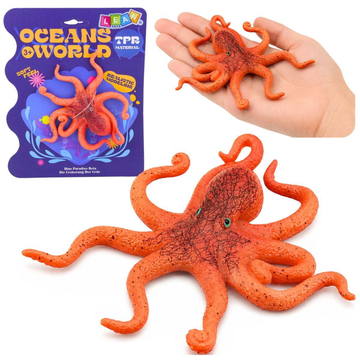 Wisam Lernspielzeug Gummi-Oktopus-Figur, dehnbar, realistisches Meerestier, 12 cm