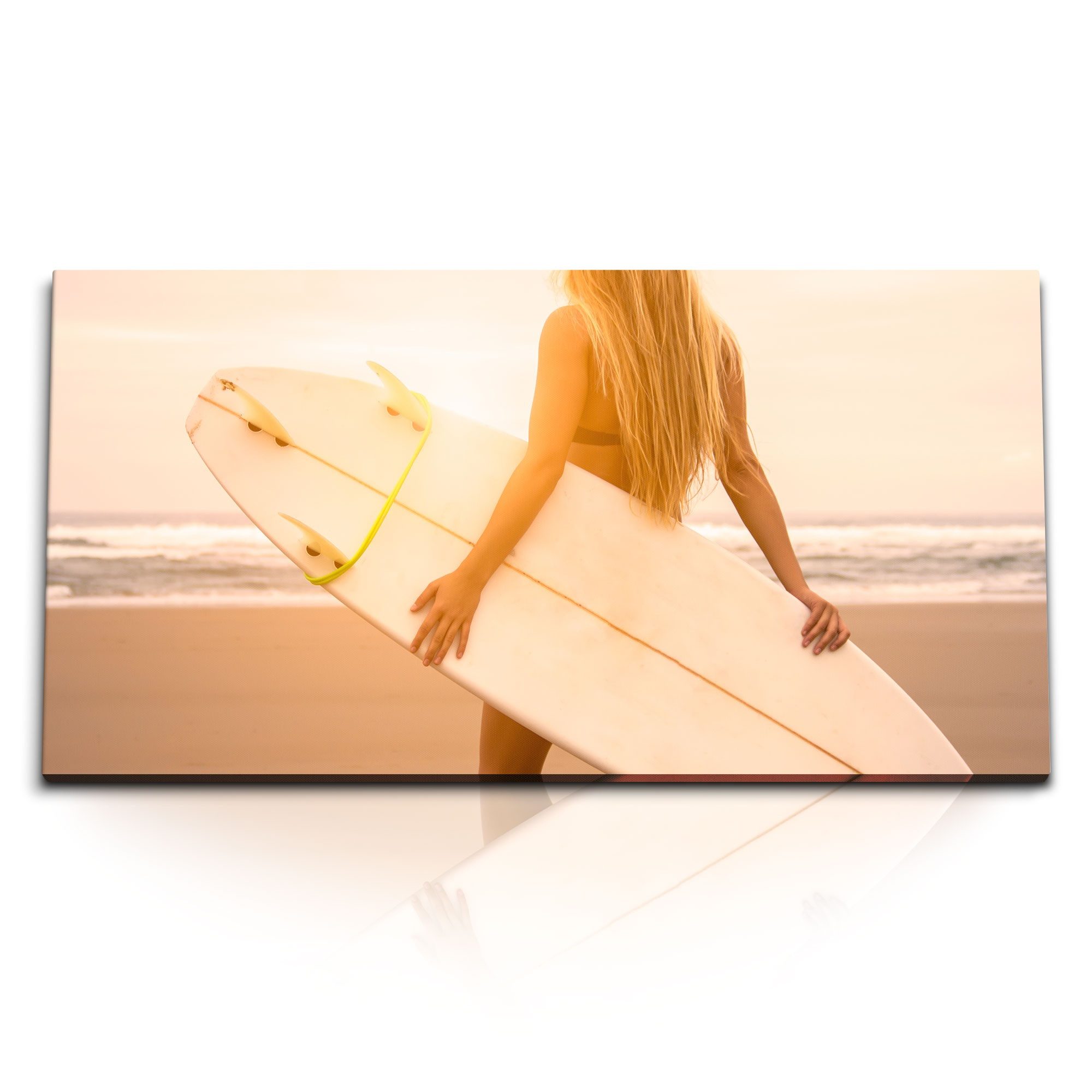 Leinwandbild Kunstdruck Bilder 120x60cm Surfen Surferin am Strand Surfbrett Meer