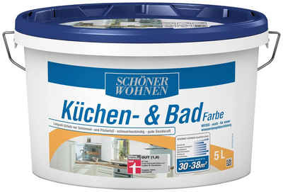 SCHÖNER WOHNEN FARBE Wandfarbe Küchen- & Badfarbe, 5 Liter, weiß, Langzeitschutz vor Schimmel- und Pilzbefall