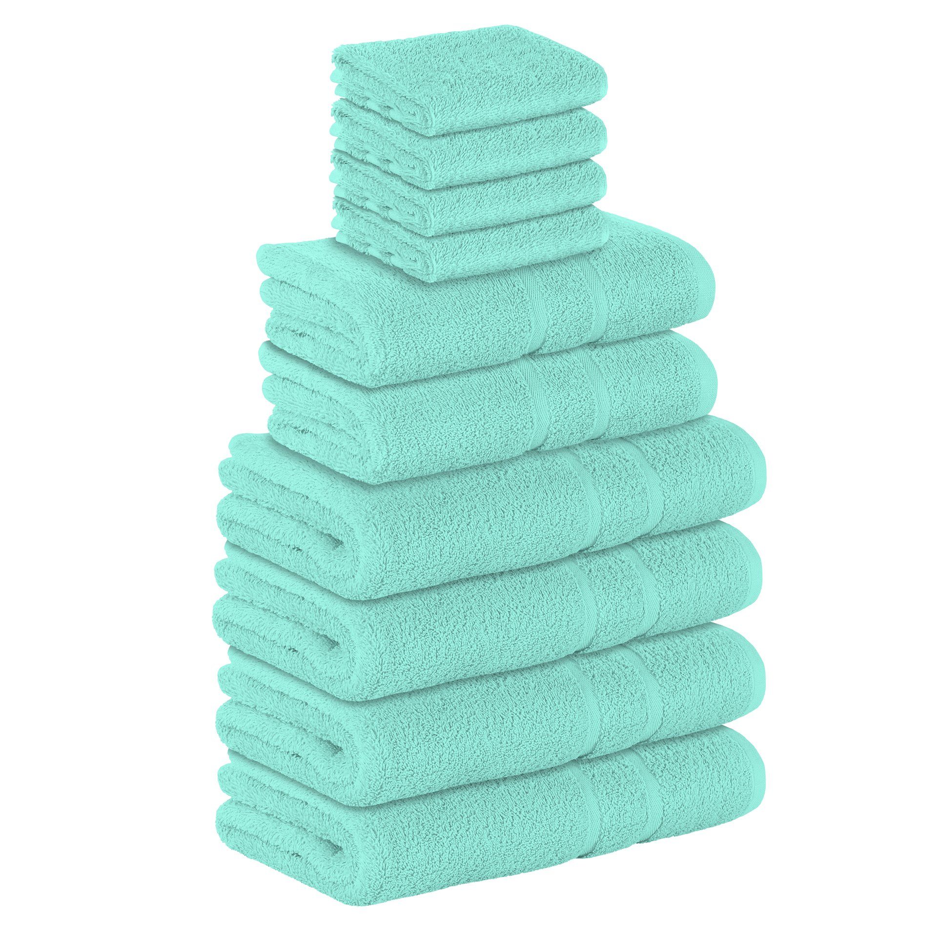 StickandShine Handtuch Set 4x Gästehandtuch 2x Handtücher 4x Duschtücher als SET in verschiedenen Farben (10 Teilig) 100% Baumwolle 500 GSM Frottee 10er Handtuch Pack, 100% Baumwolle 500 GSM Mint