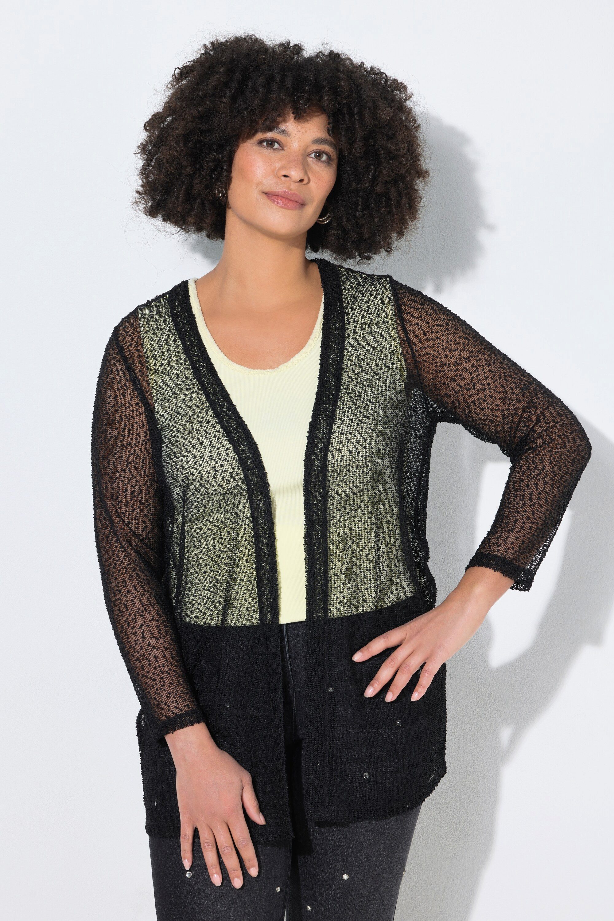 Angel of Style Strickjacke Strickjacke Straight Fit Lochmuster-Strick offen