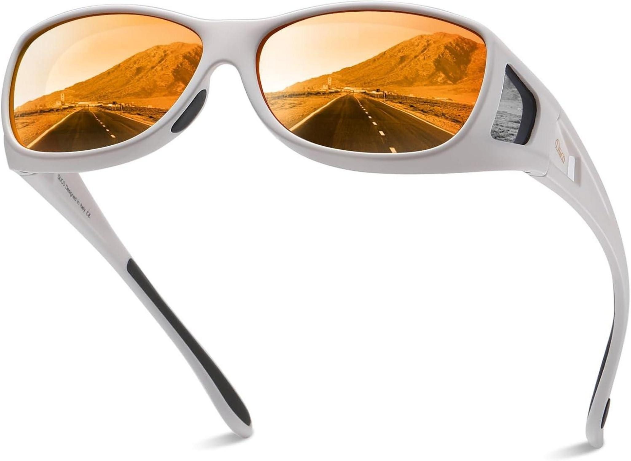 Sonnenbrille Polarisierte Sonnenbrille UV400 Schutz Weiß Rahmen Rot Linse Größe M
