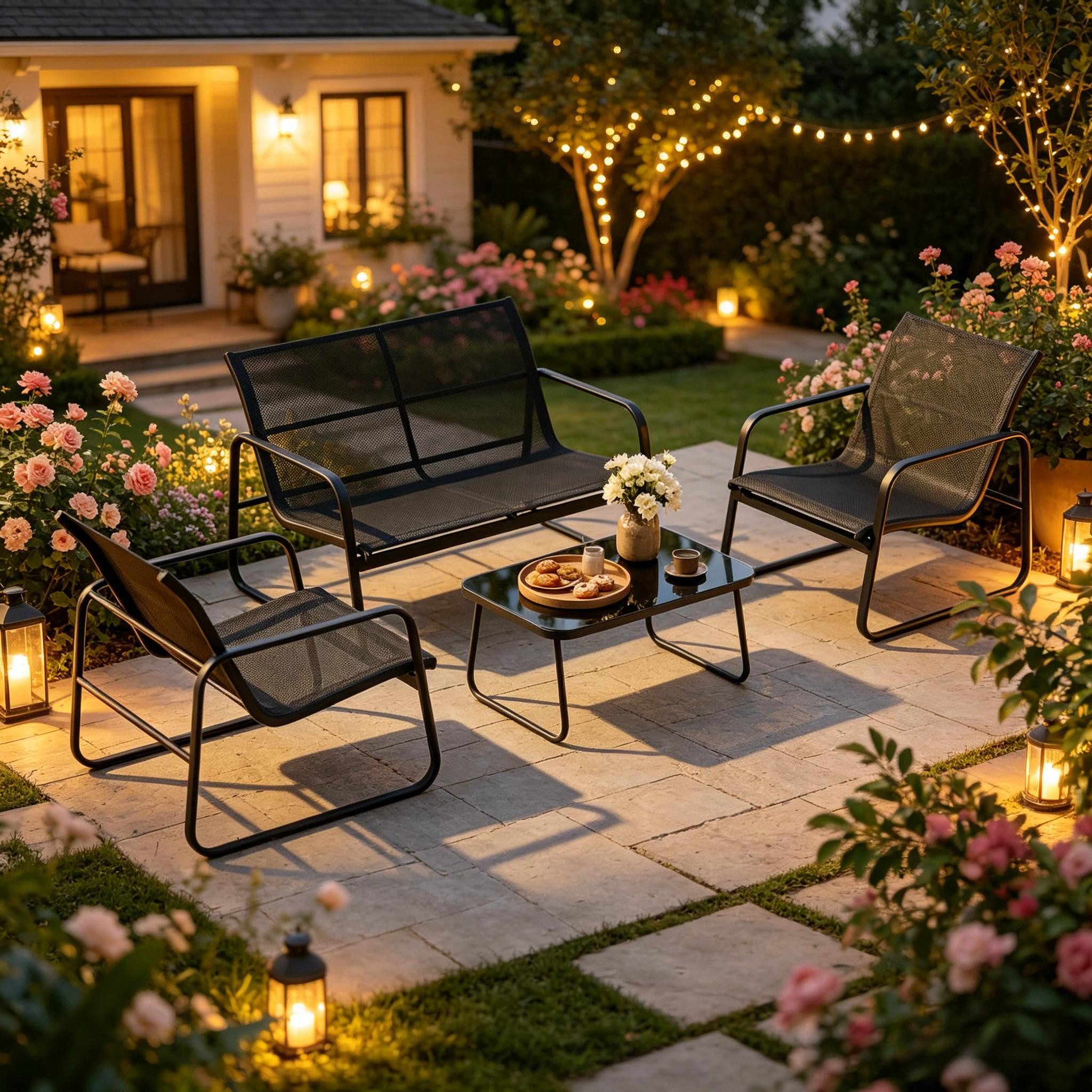 MC Star Gartenlounge-Set Garten-Chat-Set,Modernes 4-teiliges Outdoor-Gesprächsset, (Stilvolles Terrassensitz(nur mit 1Pcs Esstisch,3Pcs Stühle)