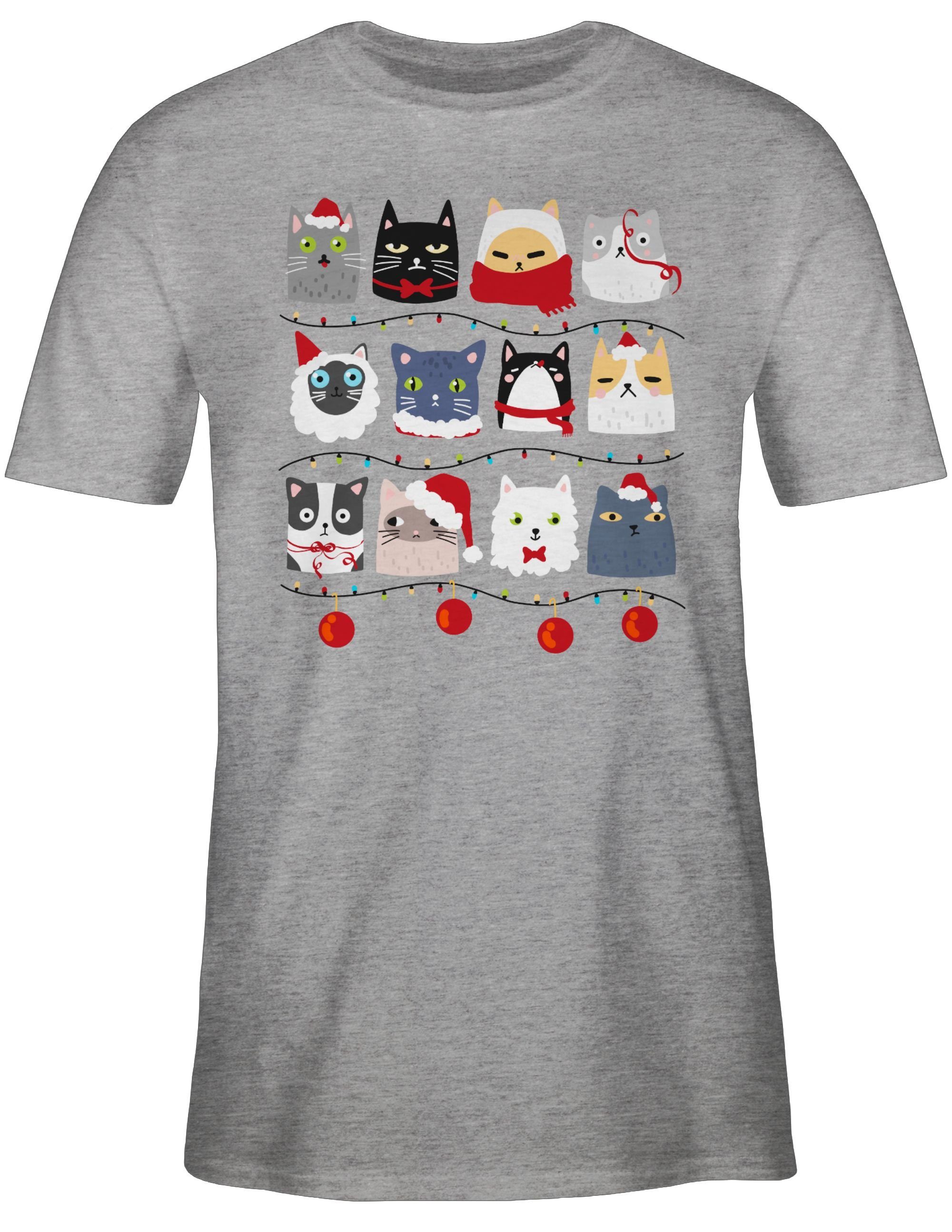 Shirtracer 2 Grau meliert Weihachten Kleidung Weihnachten zu Katzen T-Shirt