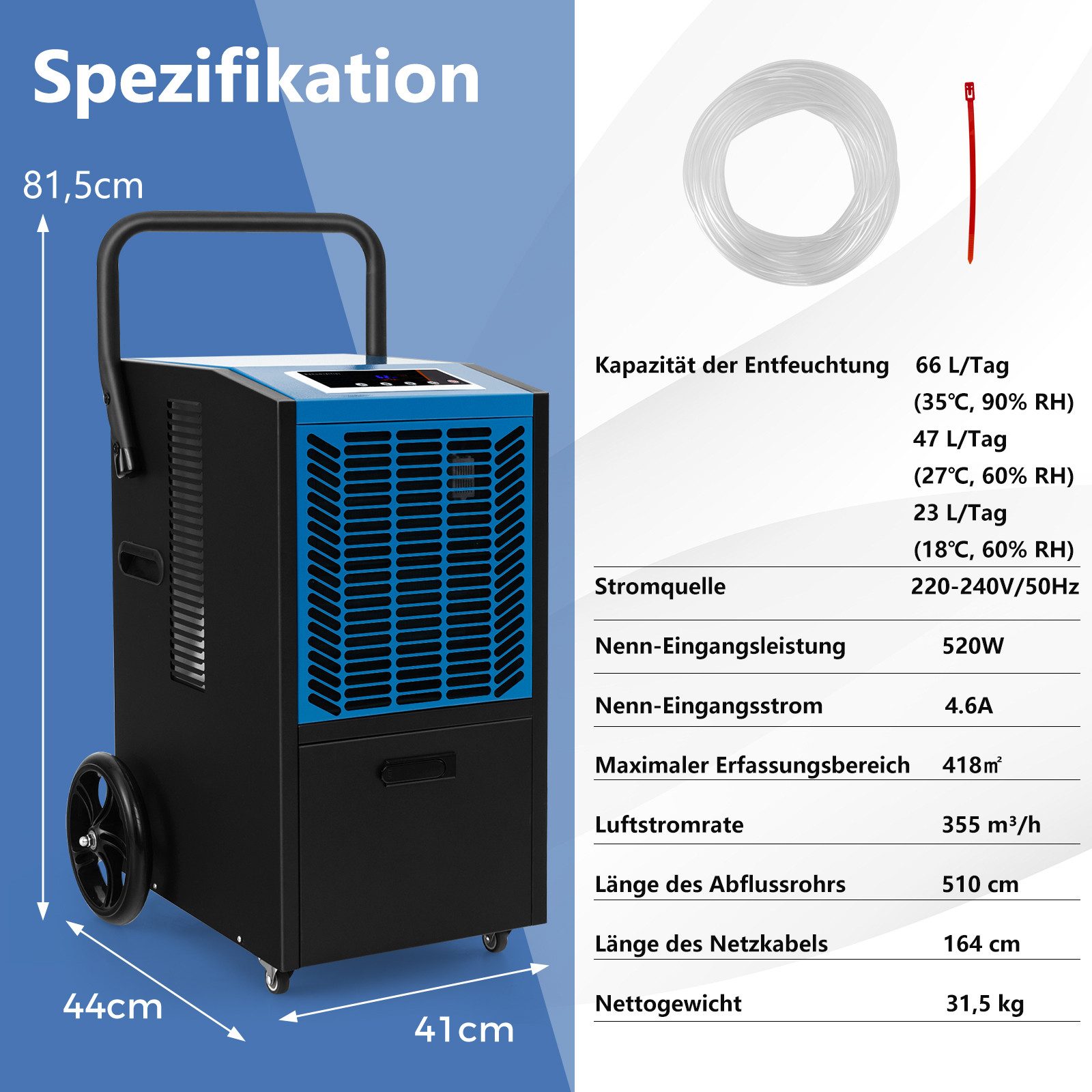 KOMFOTTEU Luftentfeuchter, 66 L/Tag, Bautrockner für Lager