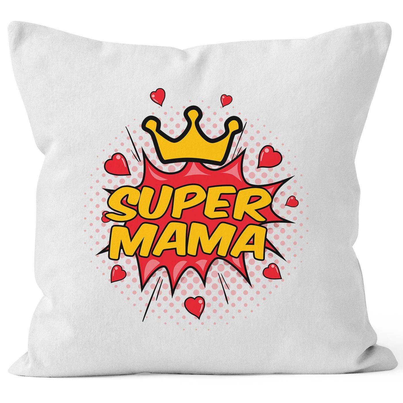MoonWorks Dekokissen Kissenbezug Super Mama Geschenk Muttertag Kissen-Hülle Deko-Kissen 40x40 Baumwolle MoonWorks® weiß | Dekokissen