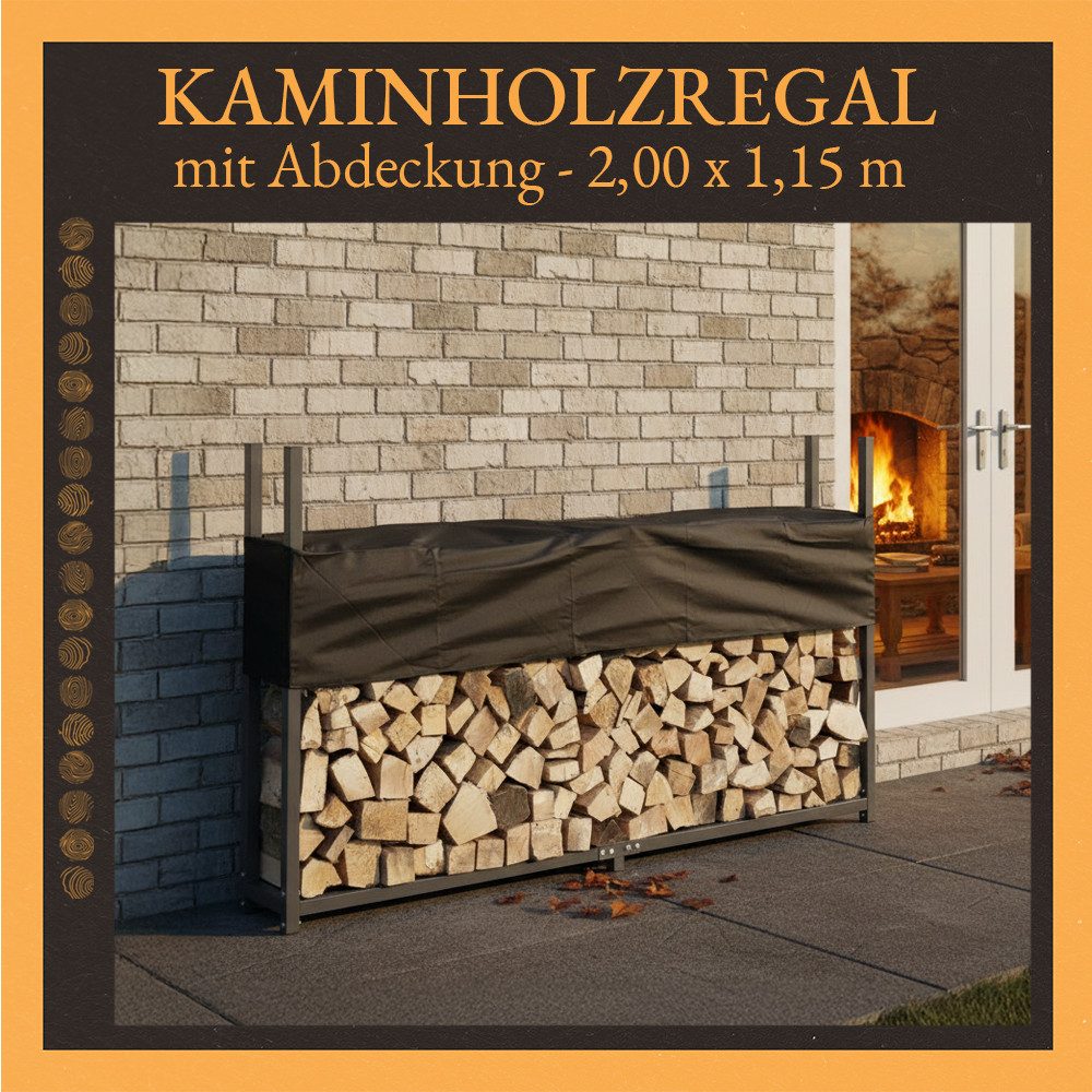 V2Aox Kaminholzregal Kaminholzständer Kaminholzregal Brennholzregal 3 Größen Anthrazit, BxTxH:200x25x115 cm