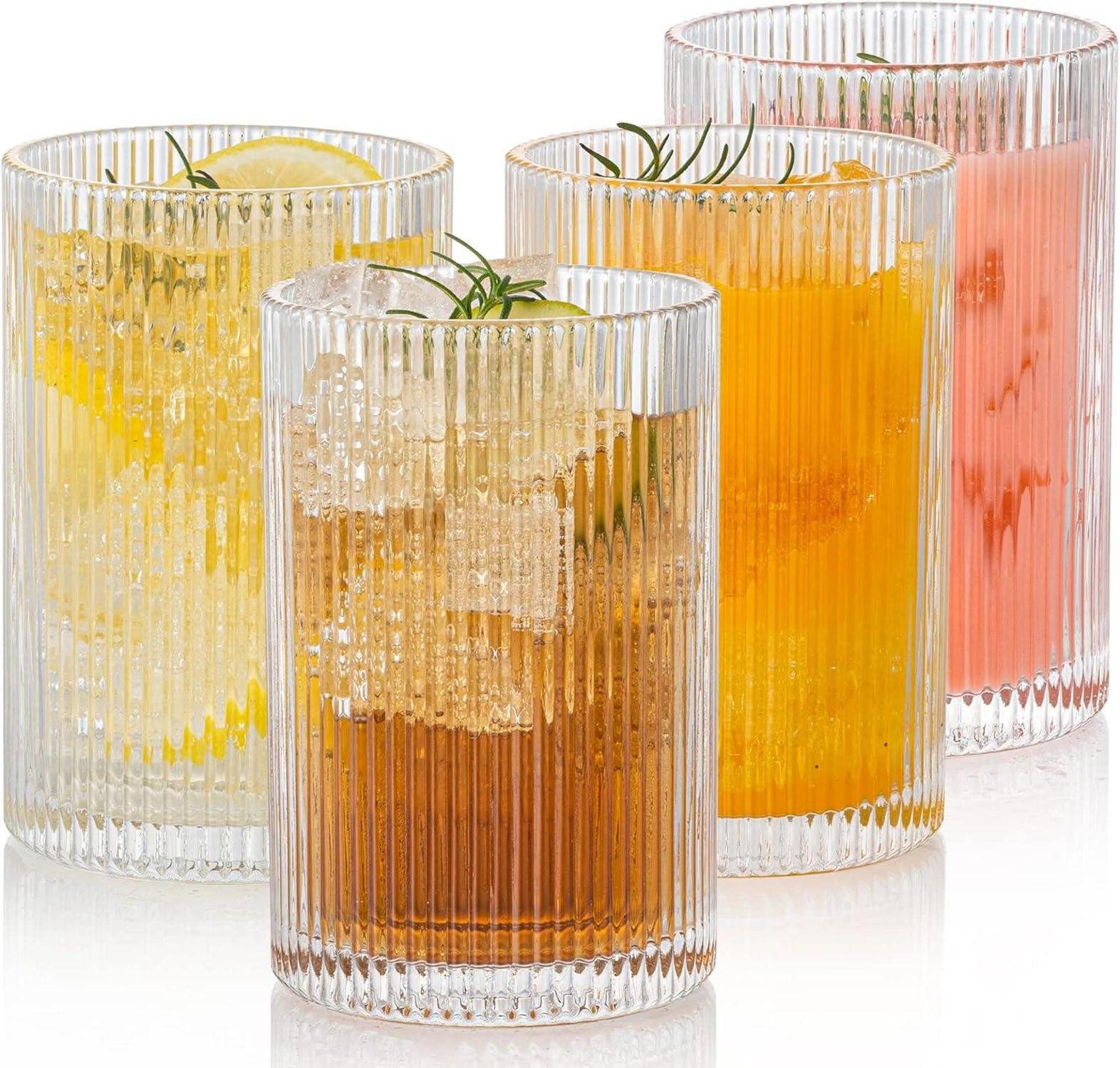 Cocktailglas Geriffelte Gläser 4er Set 500ml Vintage Cocktail Kaffeetassen