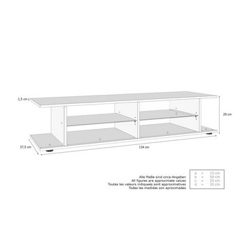 Vladon Lowboard Movie (Lowboard + Tv-Aufsatz, mit insgesamt 8 Fächern), Schwarz matt (139 x 39 x 37,5 cm)