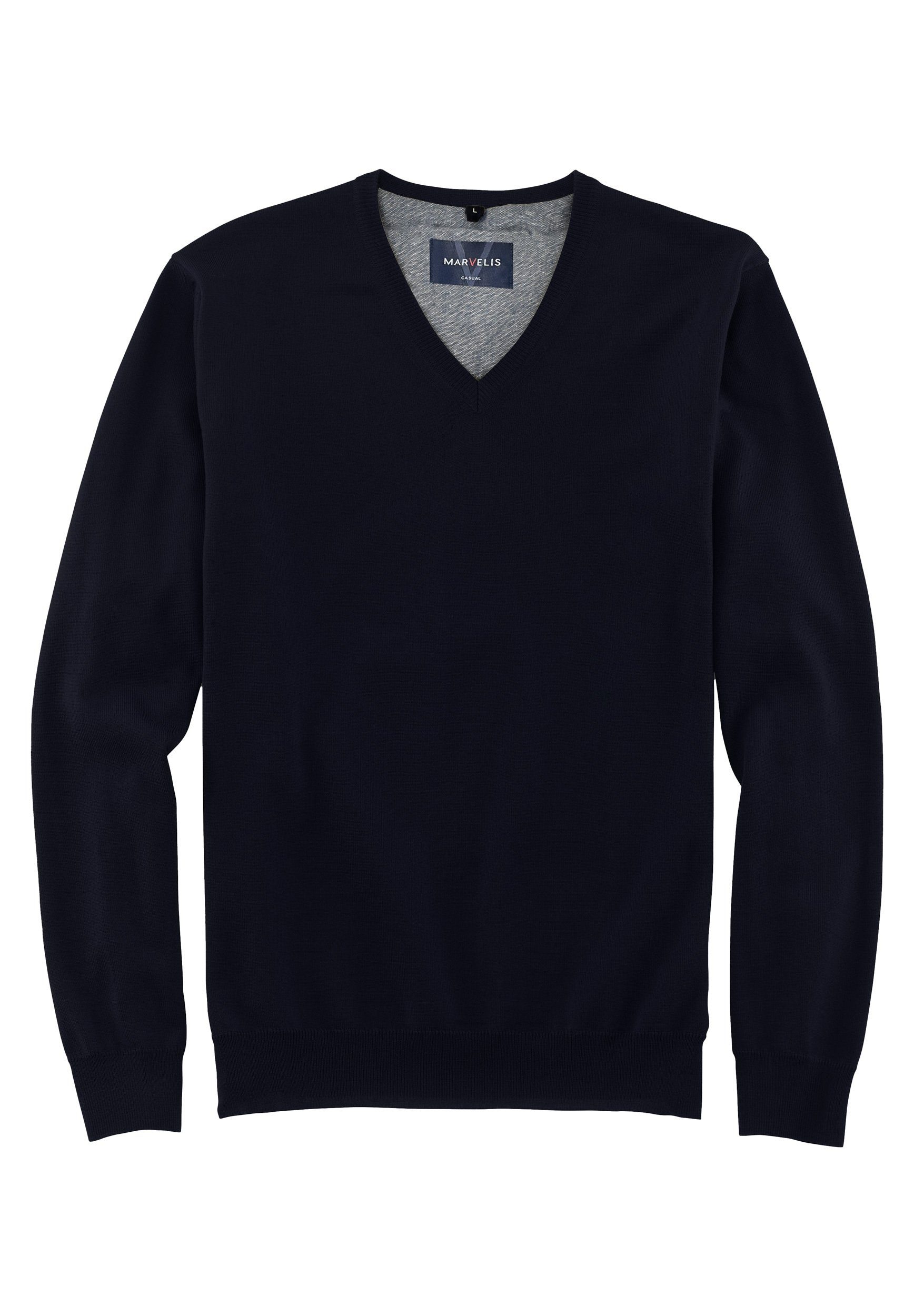 MARVELIS V-Ausschnitt-Pullover Pullover - Casual Fit - V-Ausschnitt - Einfarbig - Marine (1-tlg)