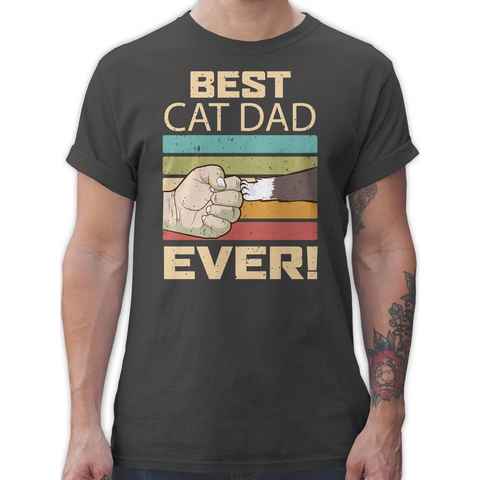 Shirtracer T-Shirt Best Cat Dad Ever - Vintage beige Katzenbesitzer Geschenk
