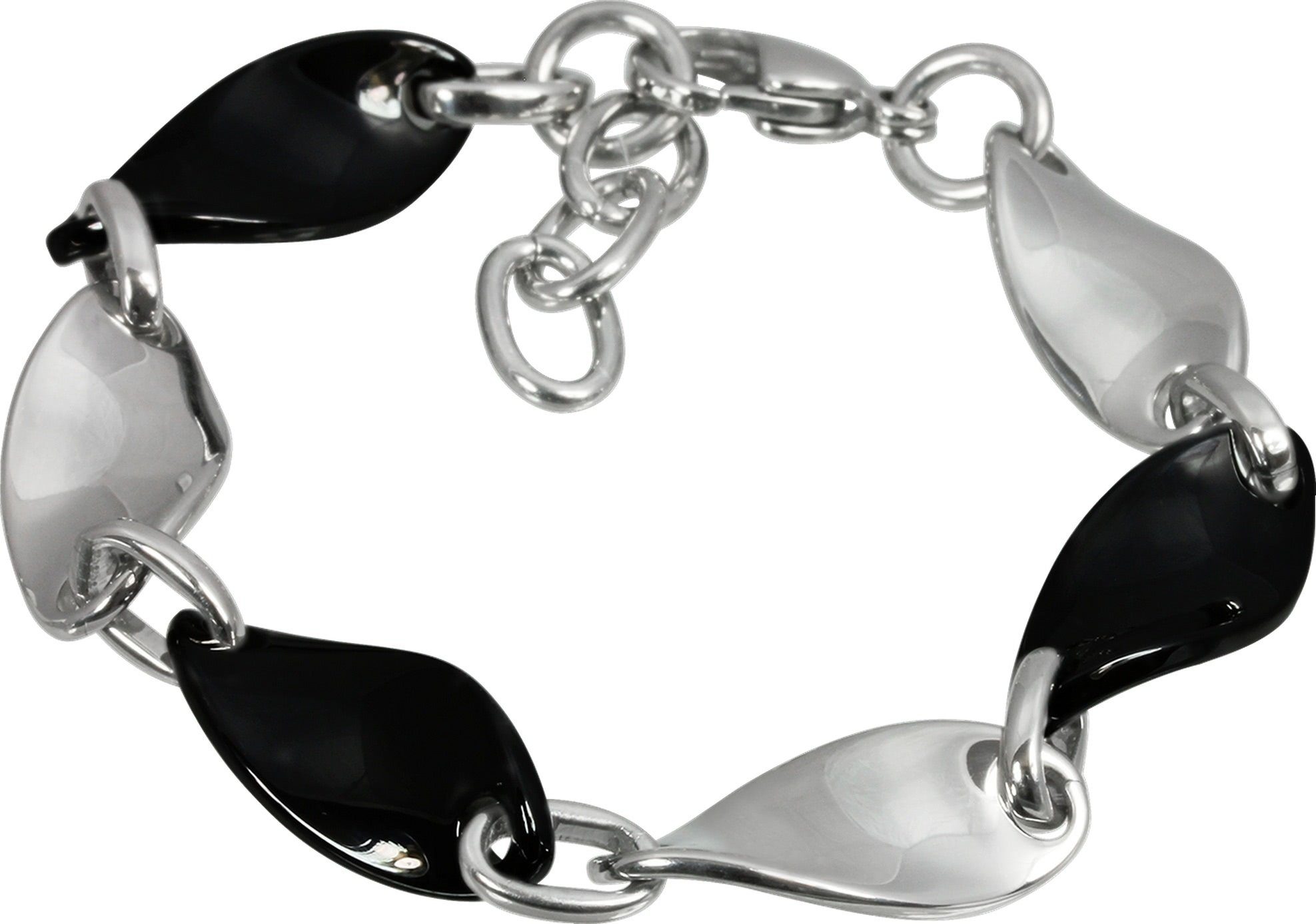 Amello Edelstahlarmband Amello Welle Armband silber schwarz (Armband), Armbänder für Damen Edelstahl (Stainless Steel)