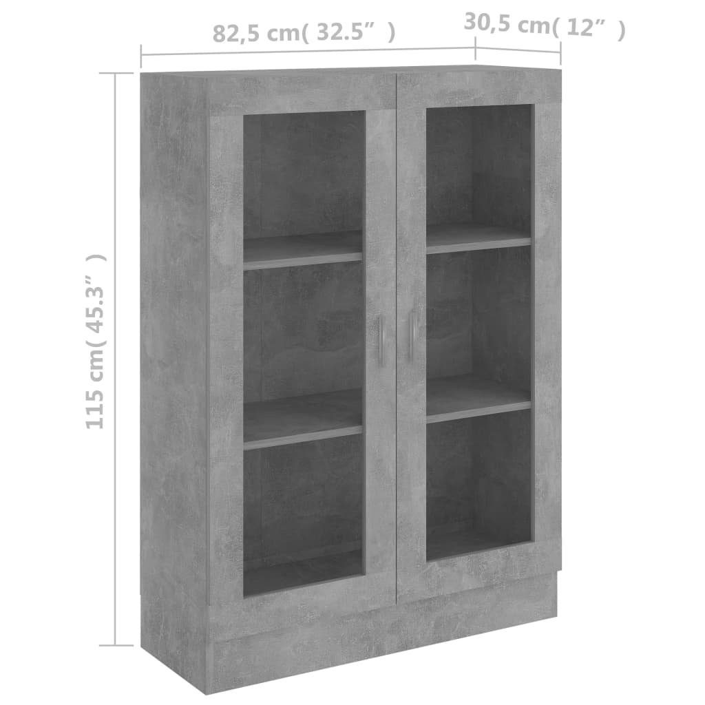 furnicato Vitrinenschrank cm Bücherregal 82,5x30,5x115 Betongrau Holzwerkstoff