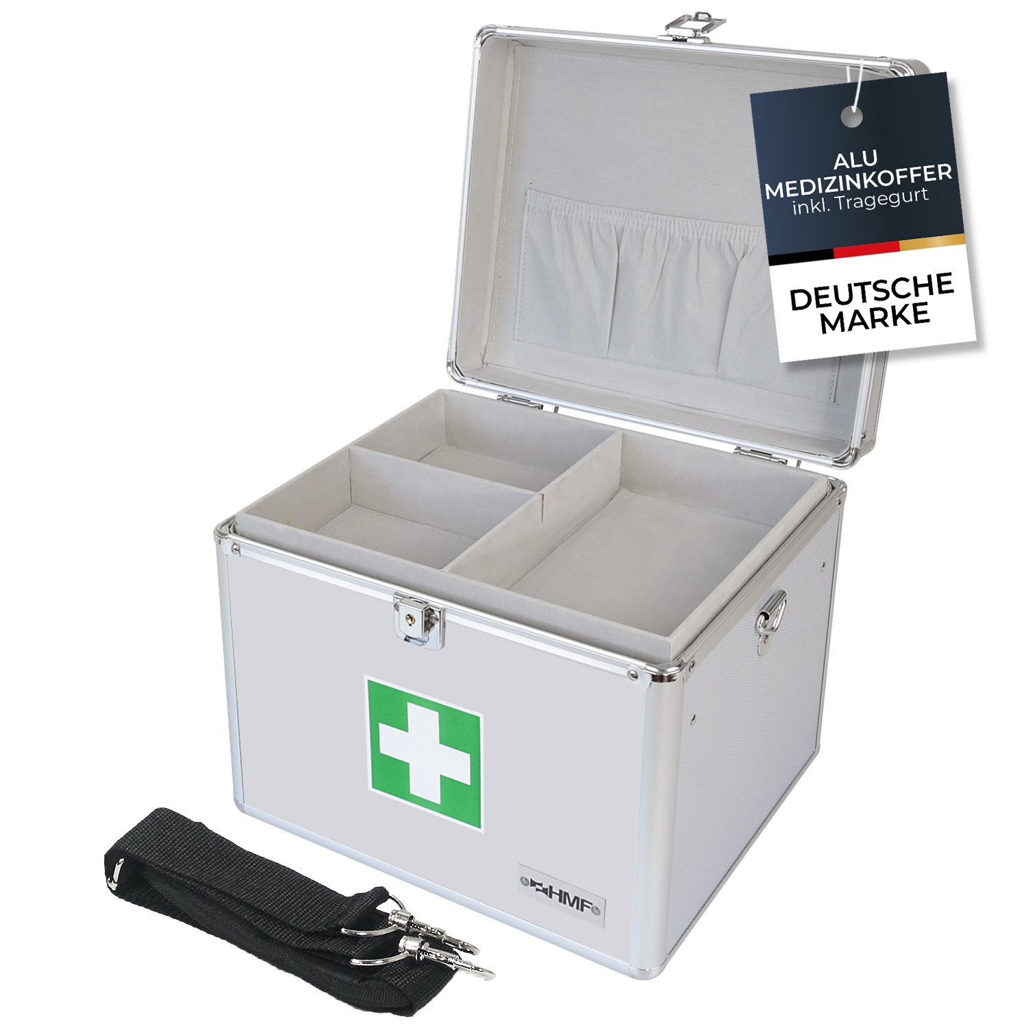 HMF Erste-Hilfe-Koffer Alu Medizinkoffer, Erste Hilfe Koffer, Arztkoffer mit Tragegriff, 30 x 25 x 25 cm