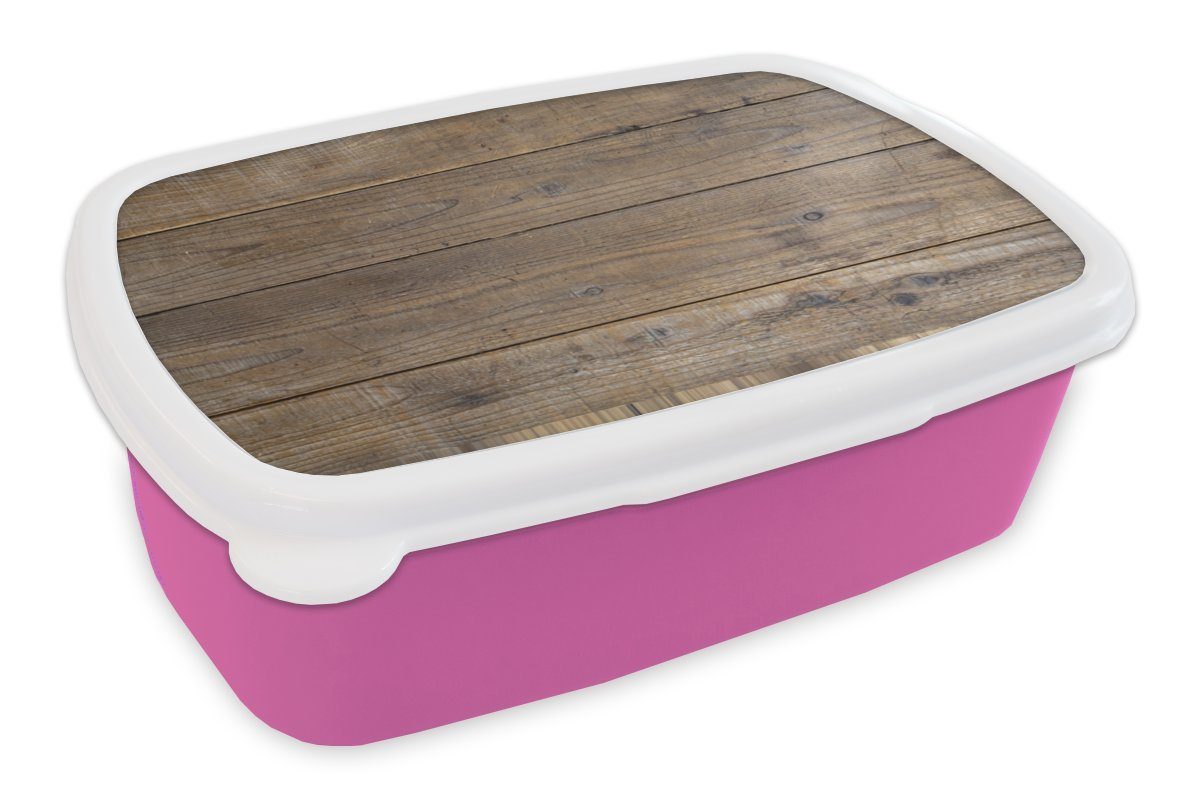 MuchoWow Lunchbox Holzbretter mit einer besonderen Struktur, Kunststoff, (2-tlg), Brotbox für Erwachsene, Brotdose Kinder, Snackbox, Mädchen, Kunststoff rosa