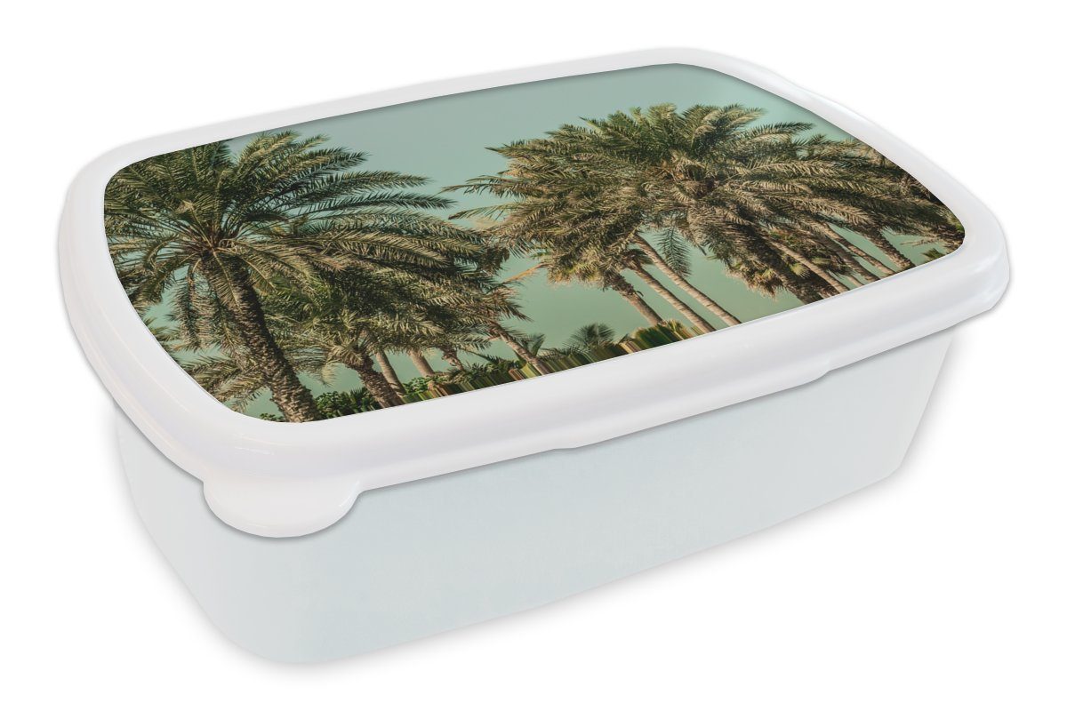 MuchoWow Lunchbox Palme - Himmel - Sommer - Tropisch, Kunststoff, (2-tlg), Brotbox für Kinder und Erwachsene, Brotdose, für Jungs und Mädchen weiß