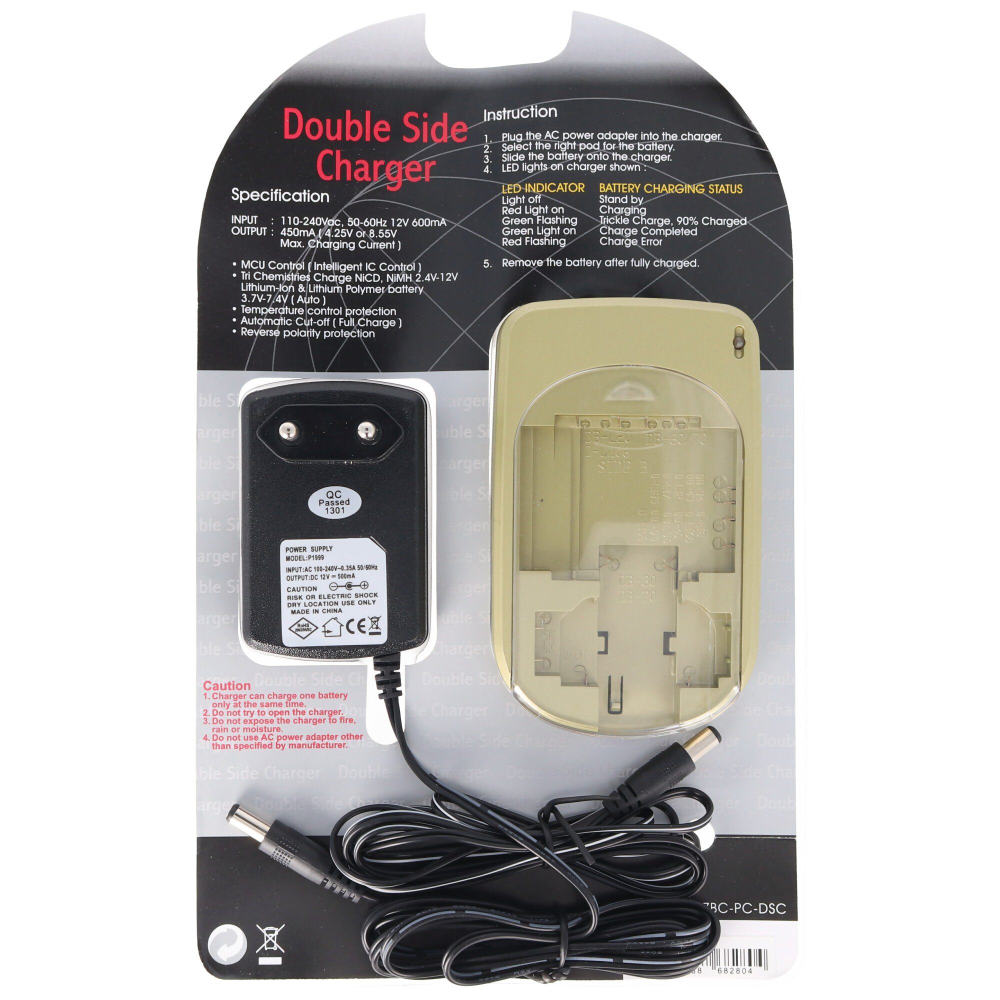 AccuCell Double-side charger für Digital-Kamera und Camcorder Li-ion Akku, PEN Kamera-Ladegerät