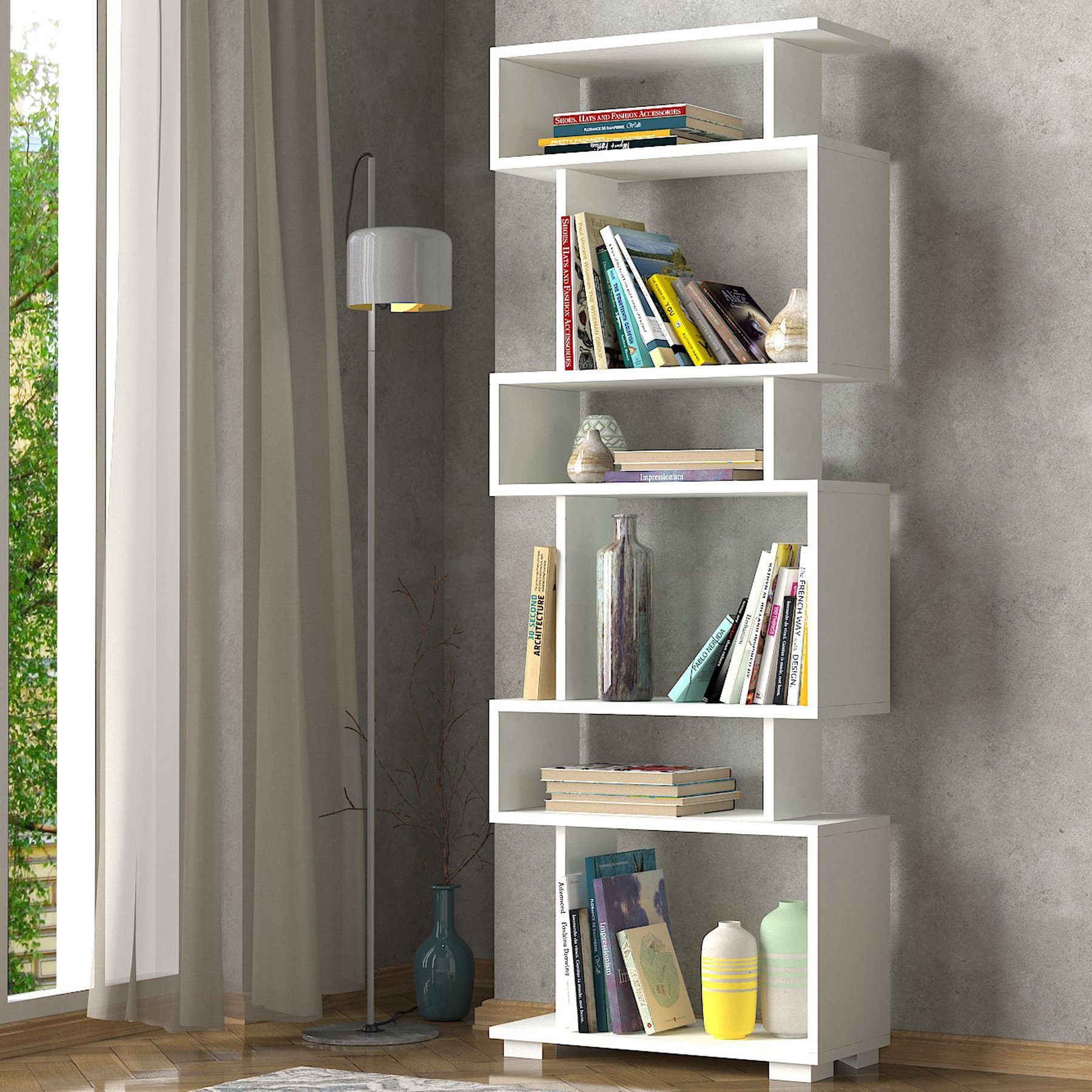 Weiß, Standregal mit Bücherregal Design ausgefallenem Blok moebel17