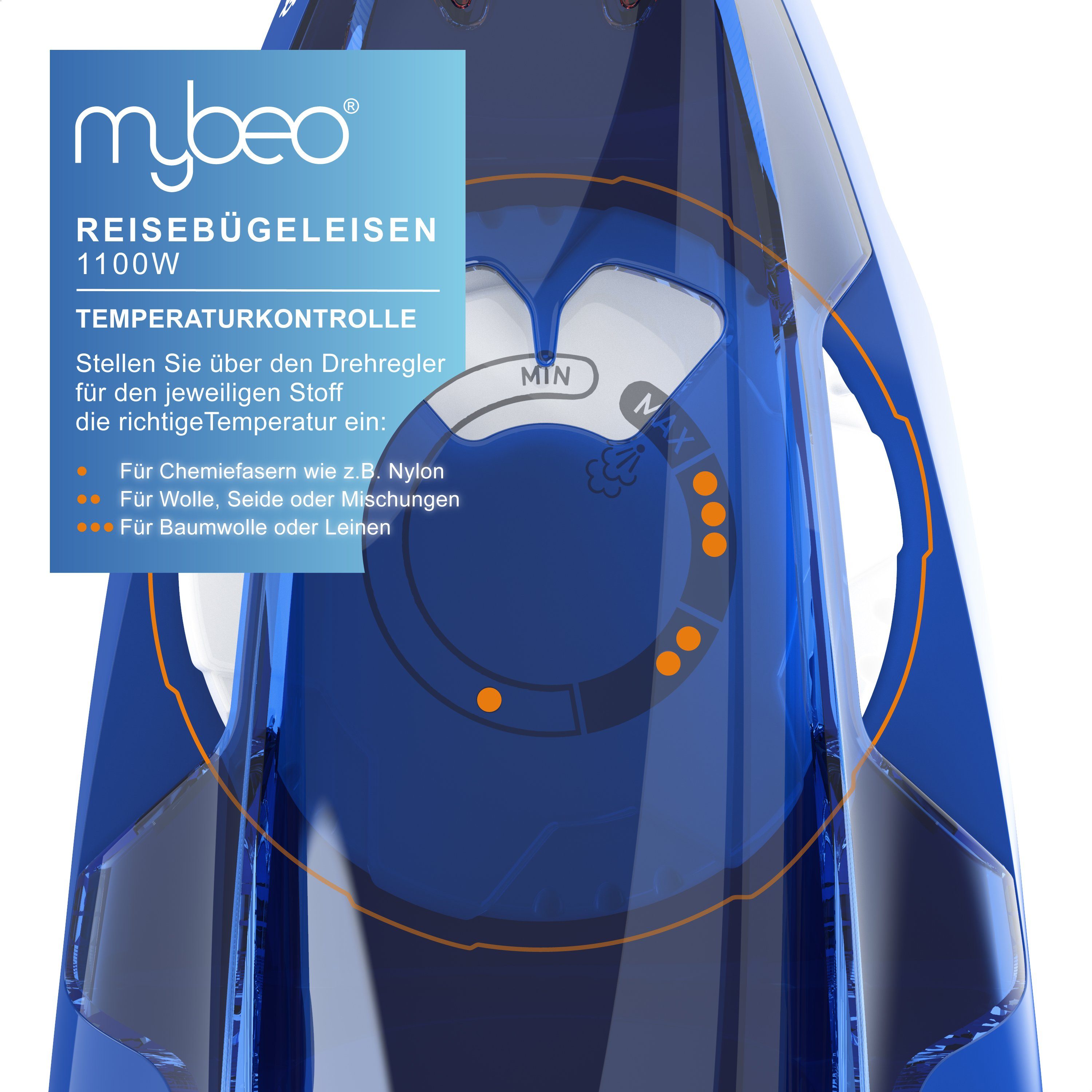 MyBeo Reise-Dampfbügeleisen faltbares Dampf Bügeleisen, Antihaft Edelstahl Gleitsohle & Dampfstoß, klein und leicht, 1100 W, Dual-Voltage 110/230V