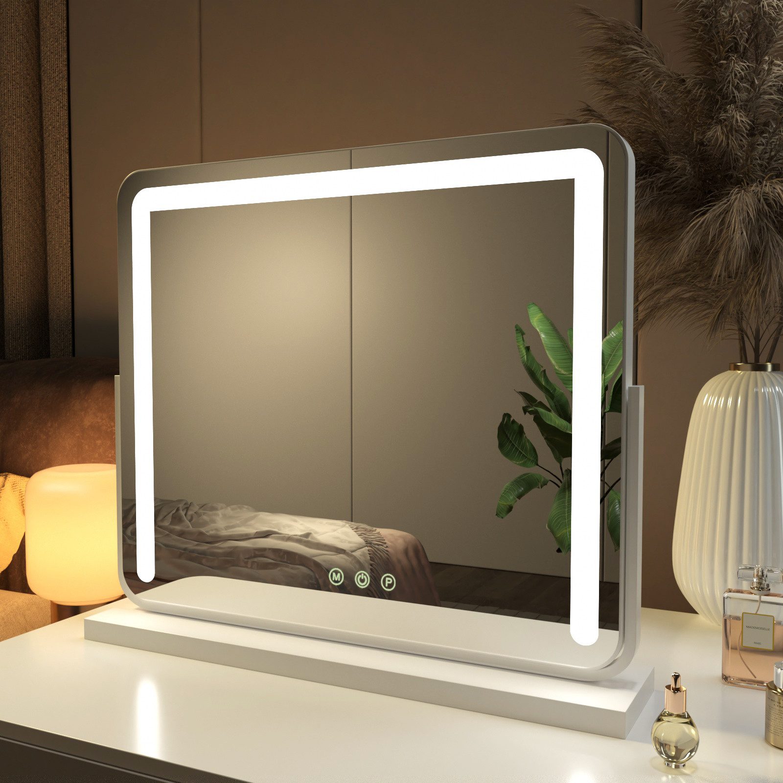 EMKE Kosmetikspiegel Schminkspiegel LED Kosmetikspiegel mit Beleuchtung Tischspiegel, mit Touch, 3 Lichtfarben Dimmbar, Memory-Funktion, 360° Drehbar