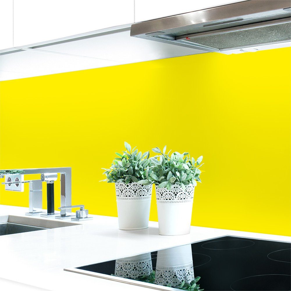 DRUCK-EXPERT Küchenrückwand Küchenrückwand Gelbtöne 2 Unifarben Premium Hart-PVC 0,4 mm selbstklebend Leuchtgelb ~ RAL 1026