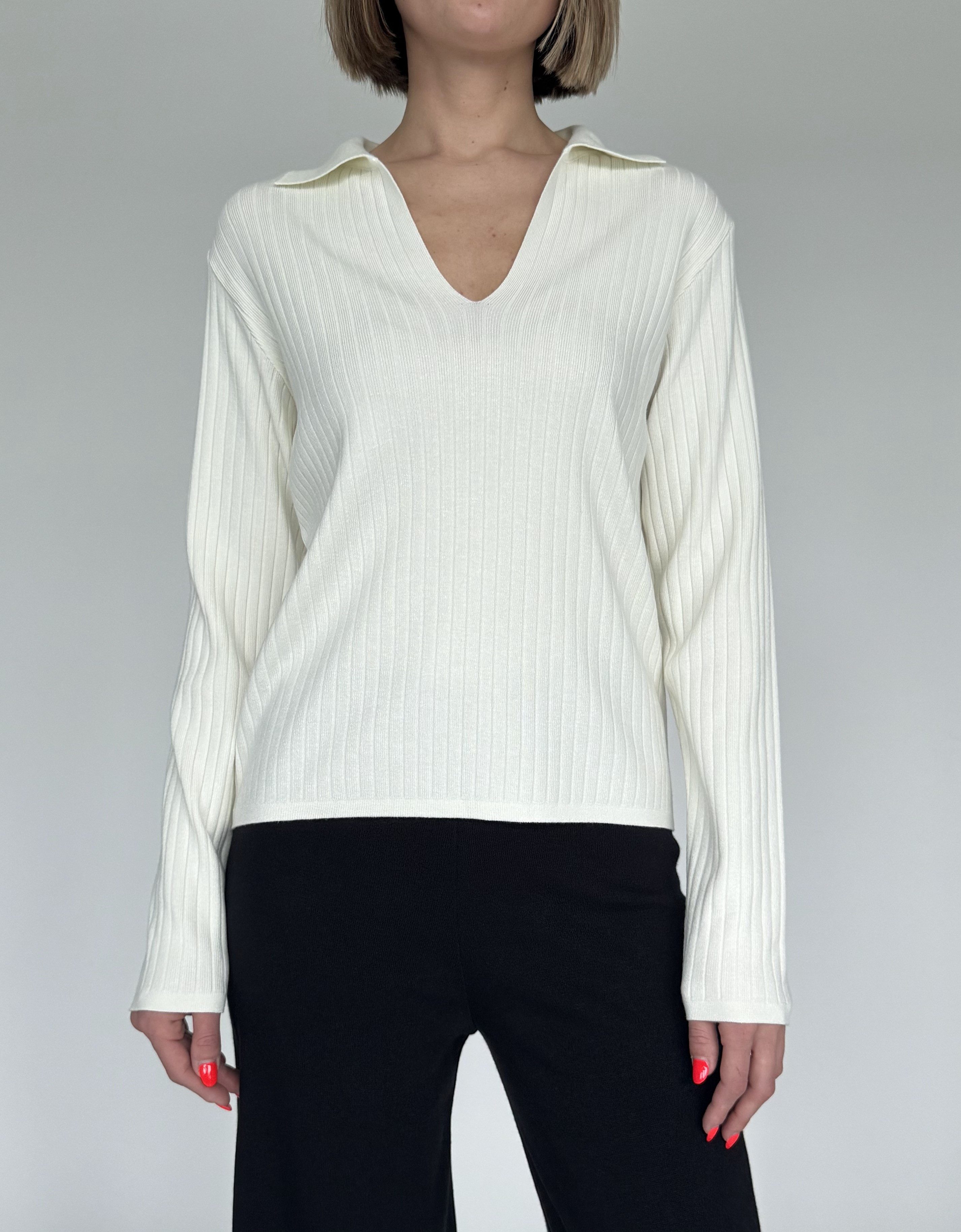 Zuckerwatte V-Ausschnitt-Pullover Rippstrickoptik aus Viskose mit günstig online kaufen