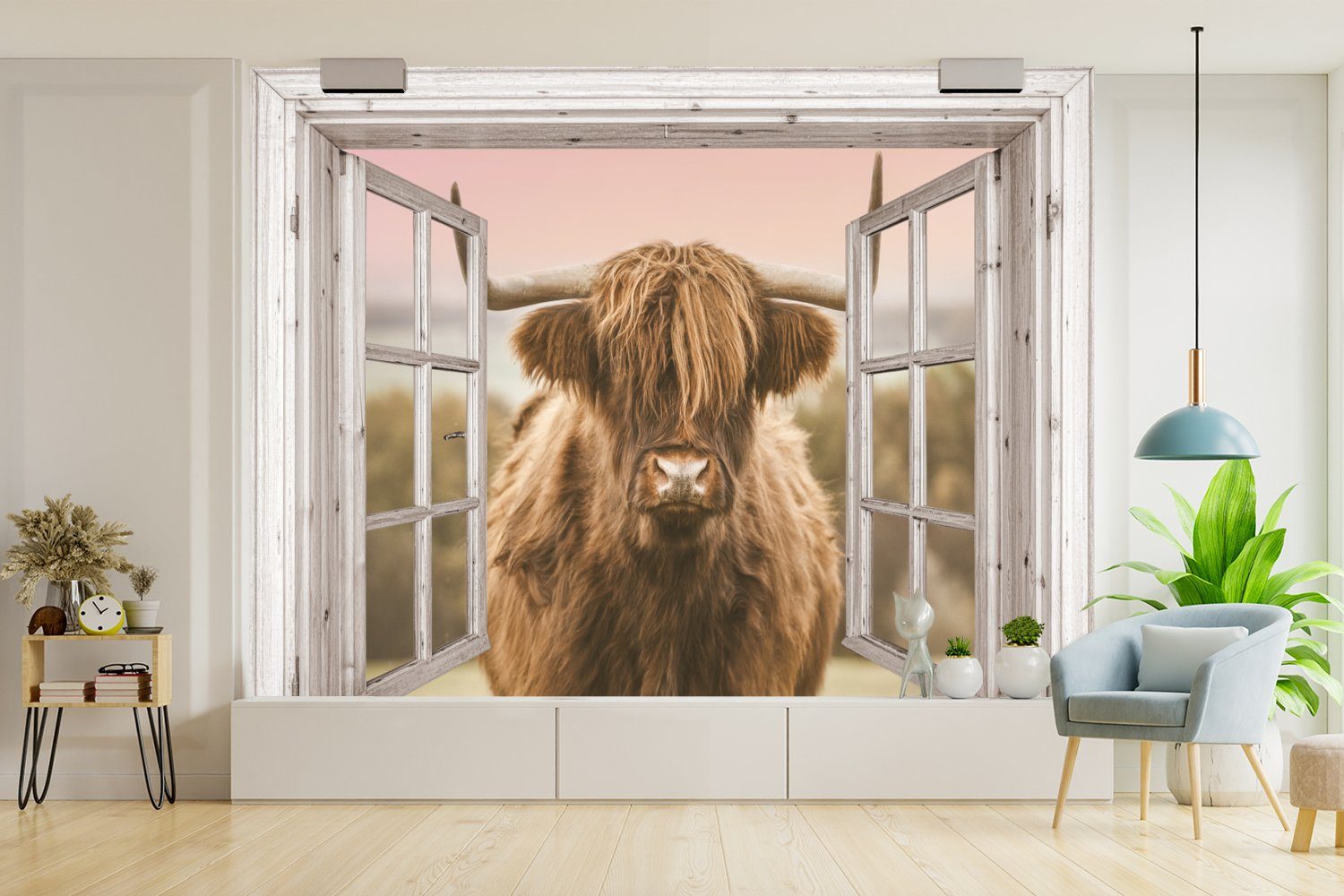 - MuchoWow - Matt, Ansicht Scottish Tapete Wallpaper Highlander St), Kuh, Vinyl Schlafzimmer, bedruckt, (6 Wohnzimmer, Fototapete für Kinderzimmer,
