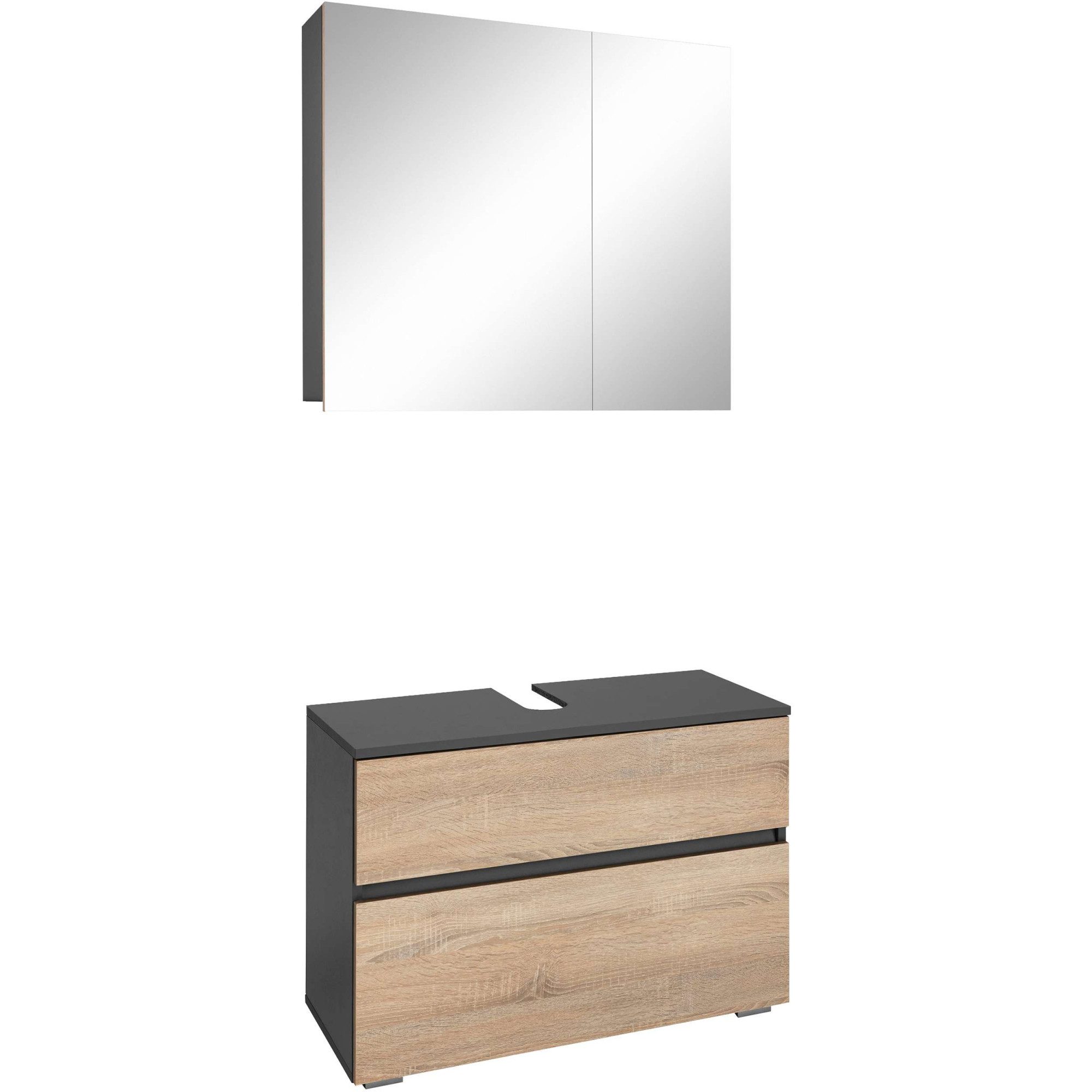 Home affaire Badmöbel-Set Wisla, (Set, 2-St), Spiegelschrank, WBU mit Siphonausschnitt u. Push-to-open, Breite 80 cm