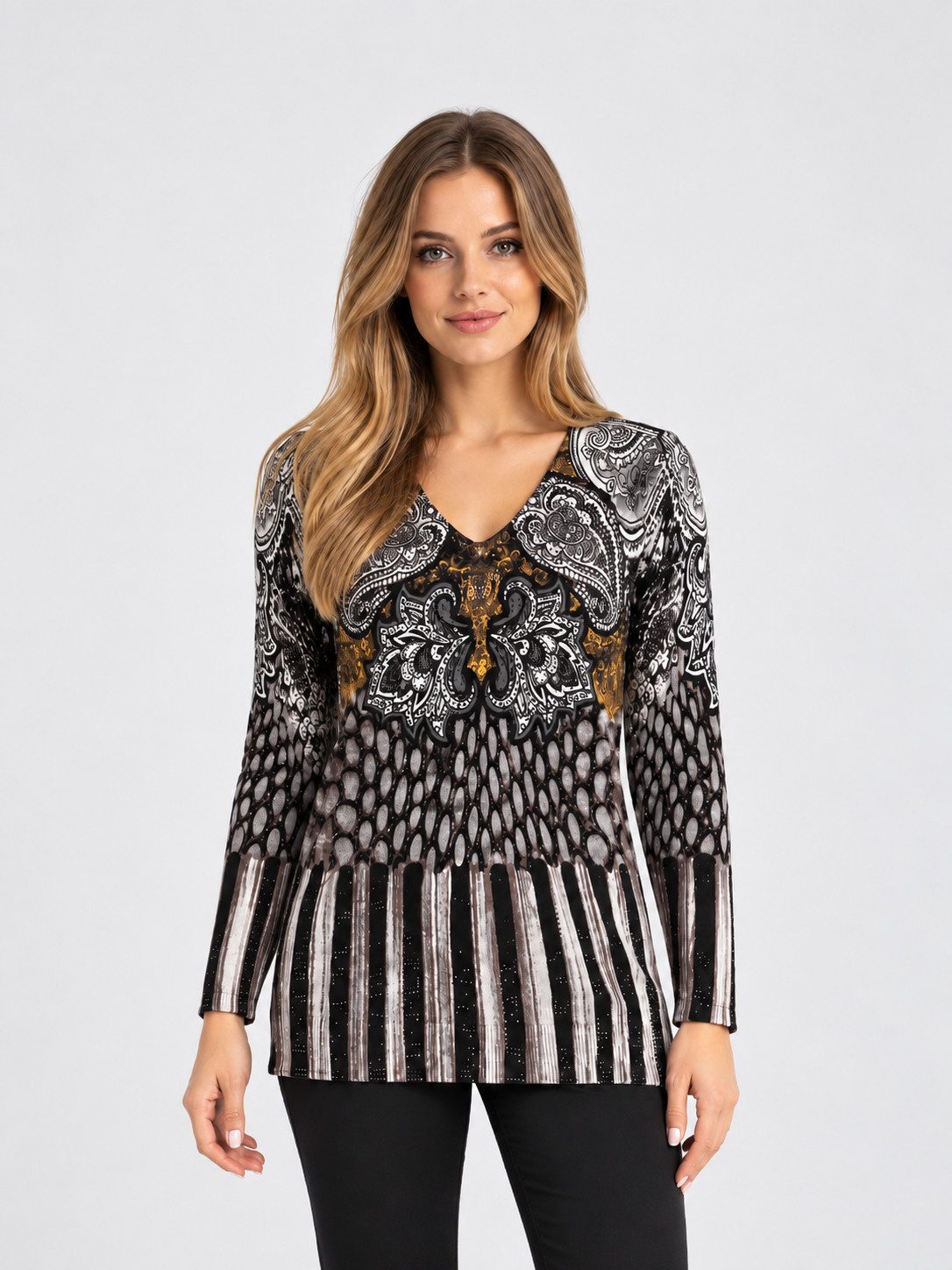Passioni Longpullover mit floralem Ornamentmuster